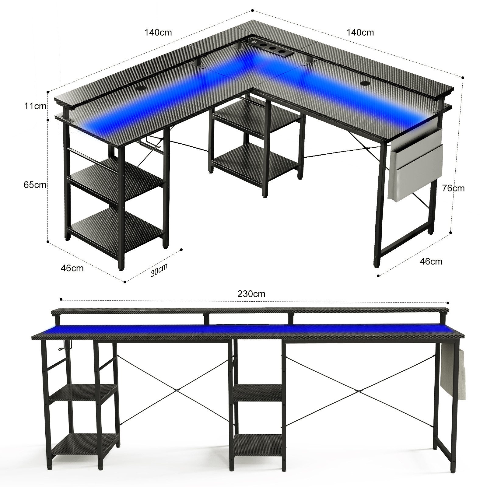 BBWL Computertisch L-förmiger Gaming-Schreibtisch mit LED, Steckdose, Monit günstig online kaufen
