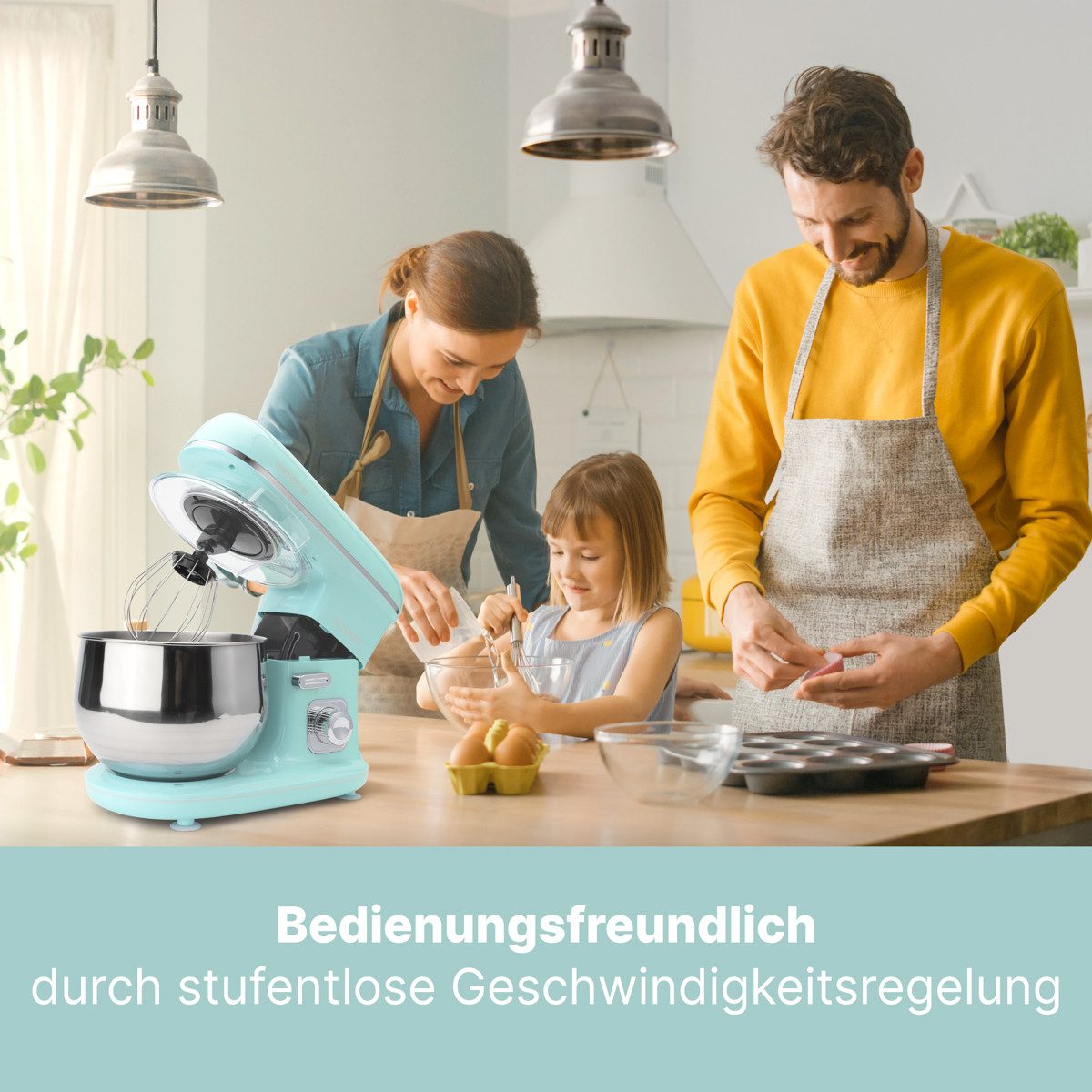 BOMANN Küchenmaschine KM 6030 CB mint-grün, Küchenmaschine 1100 Watt, Knetmaschine 5 Liter – Bild 5 von 5
