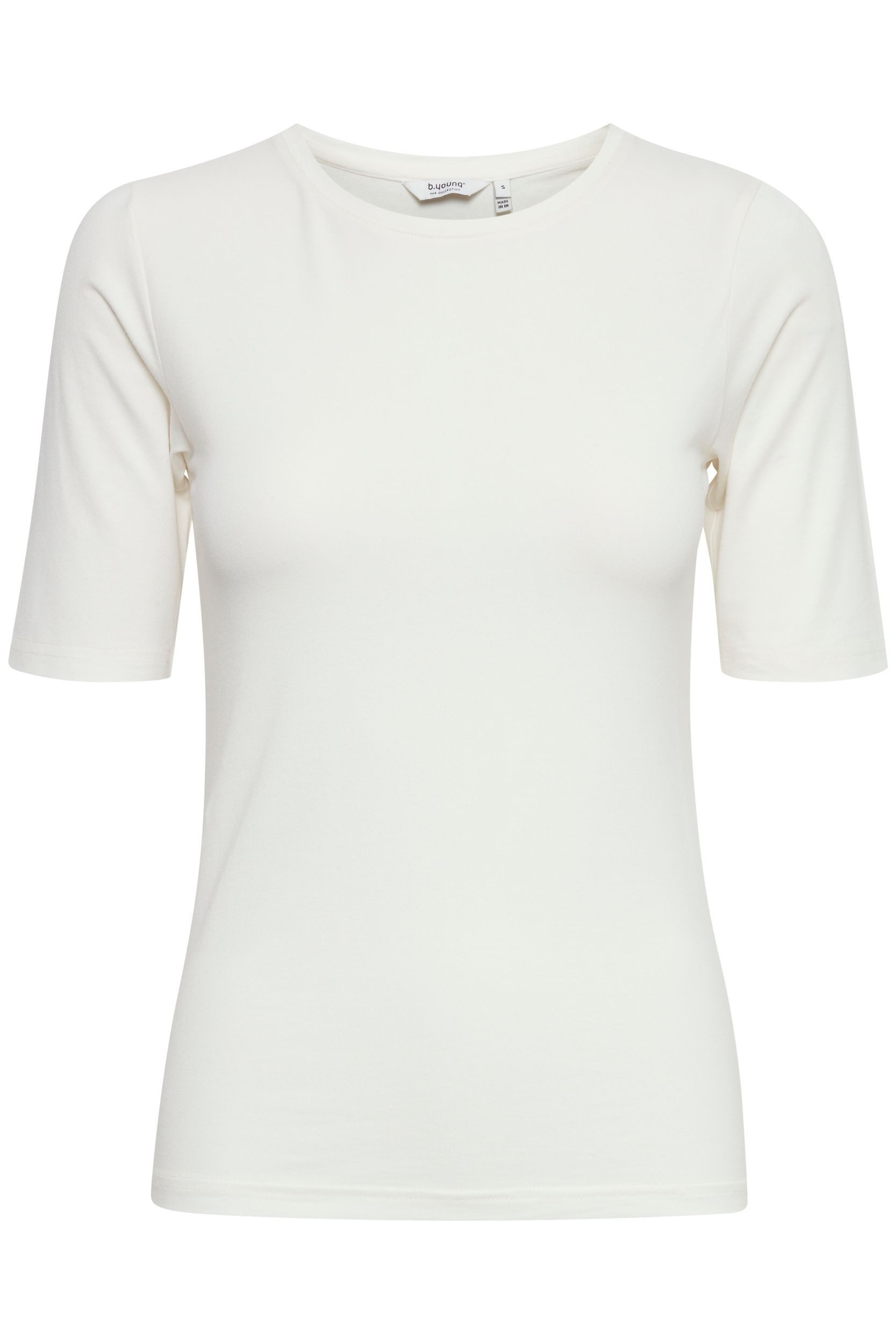 b.young T-Shirt Slim Fit Ellenbogen-Länge Rundhalsausschnitt für Damen Modal nachhaltig Slim Fit ohne Kragen Kurzarm Einfarbig