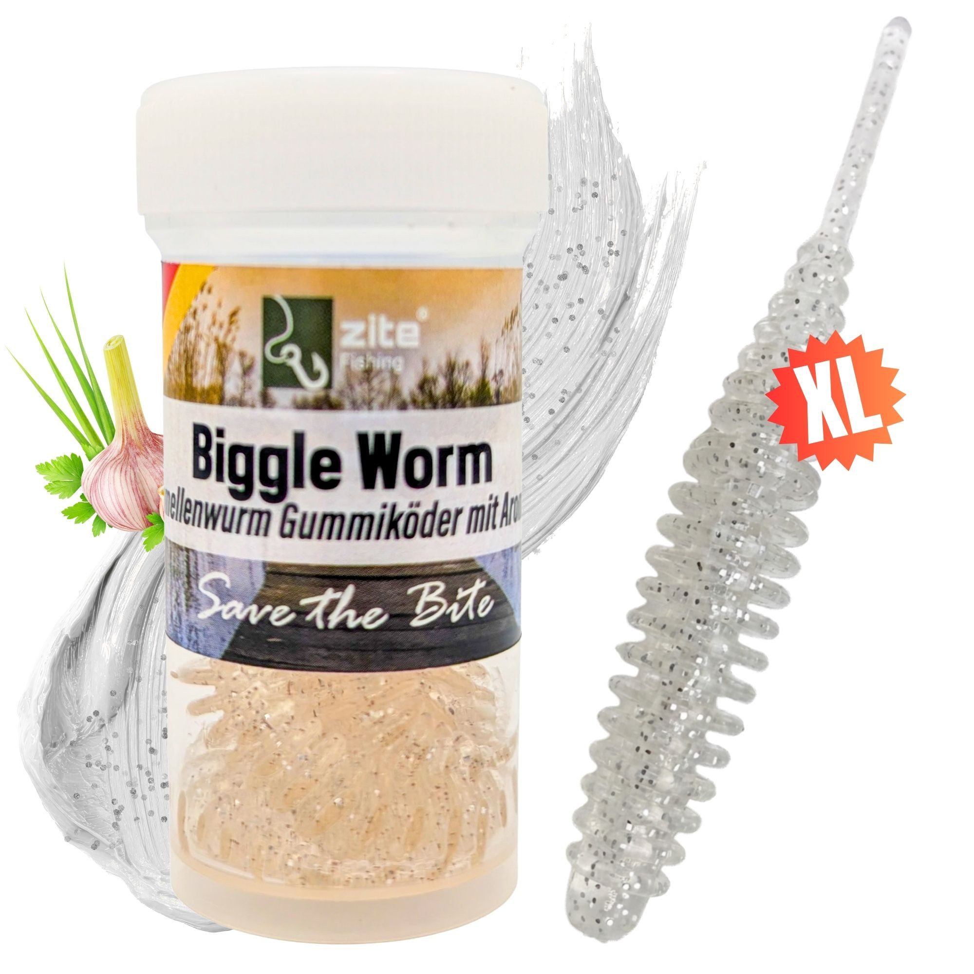 Zite Kunstköder Biggle Worm 6,5 cm 8 Stück - Lamellenwurm fürs UL-Angeln - Gummiköder