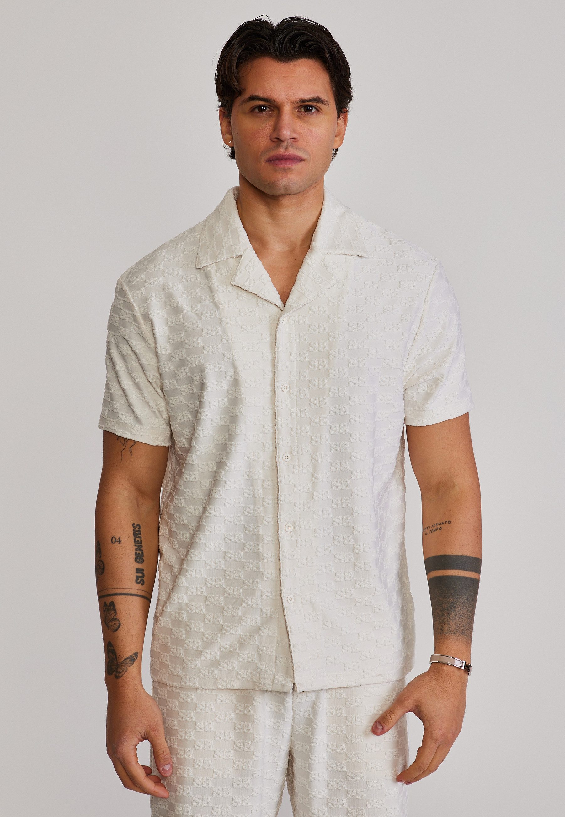 Siksilk Kurzarmhemd SikSilk Herren Ecru Towelling Shirt