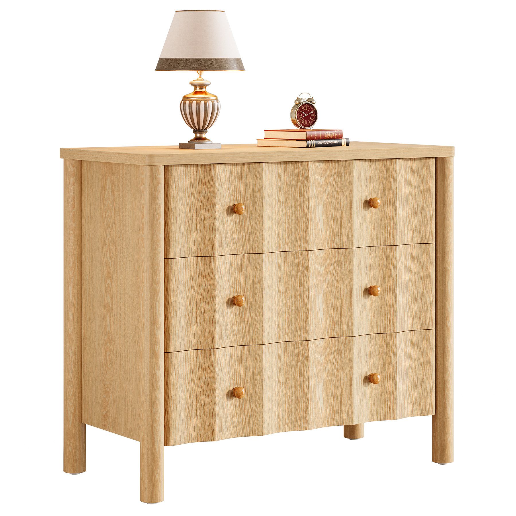 Tribesigns Nachttisch mit 3 Schubladen, 80 cm Schlichter Beistelltisch mit gewellter Front