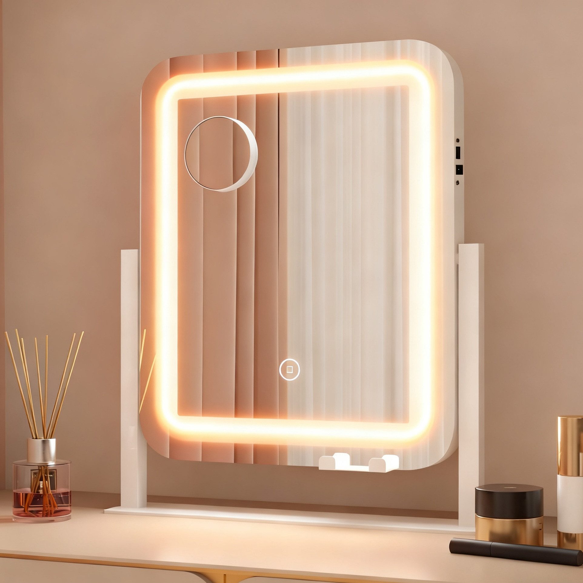 Schminkspiegel mit Beleuchtung für tisch Kosmetikspiegel 3Lichtfarben Dimmbar Touch