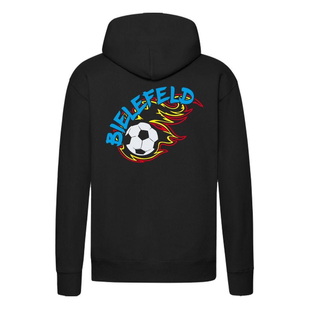G-graphics Hoodie Bielefeld in flames – Feuer-Fussball – mit Front- & Backprint Unisex Pullover mit einem Motiv für den echten Fan