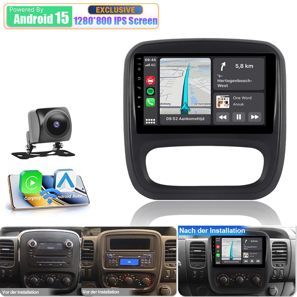 A-Sure 8-Core Für Opel Vivaro B Renault Trafic Nissan NV300 Carplay GPS Navi Autoradio (Digitalradio (DAB), FM, AM, 1080P IPS Screen/8-Core CPU)