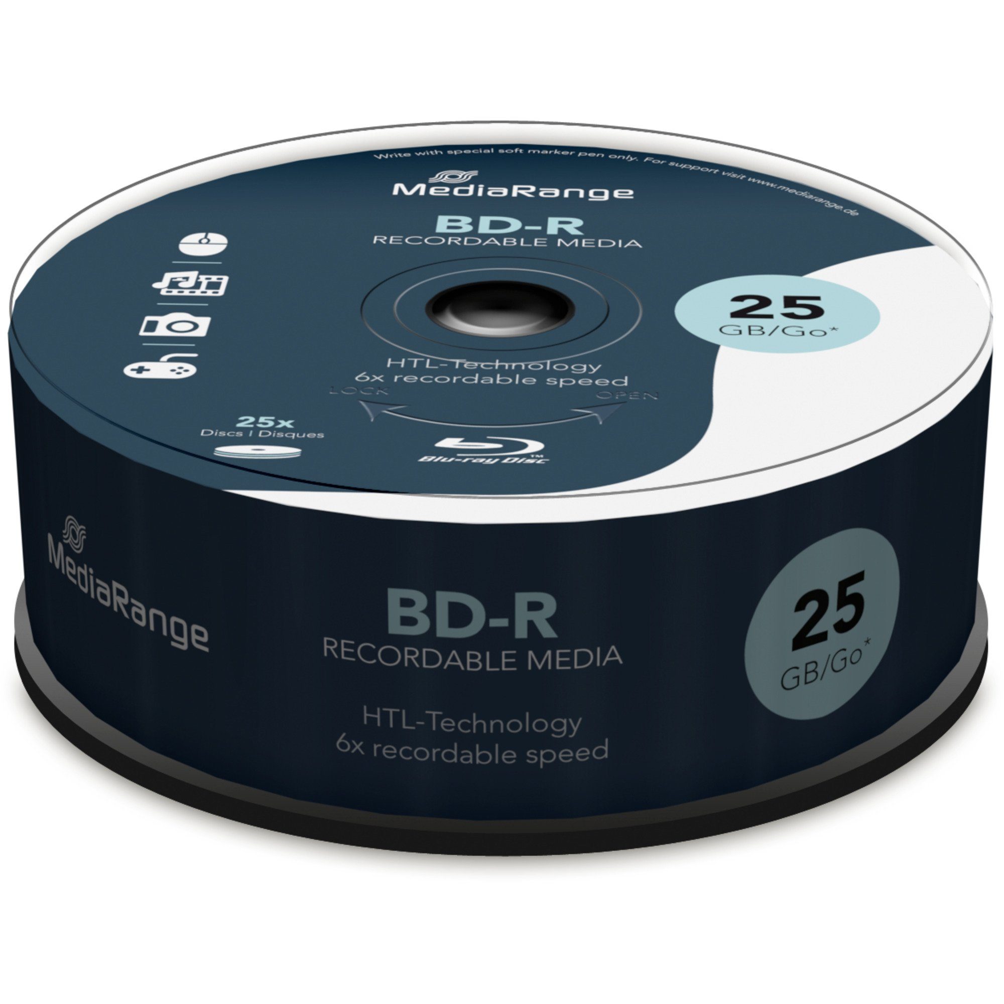 Mediarange Blu-ray-Rohling MediaRange BD-R 25 GB, Blu-ray-Rohlinge, (6-fach