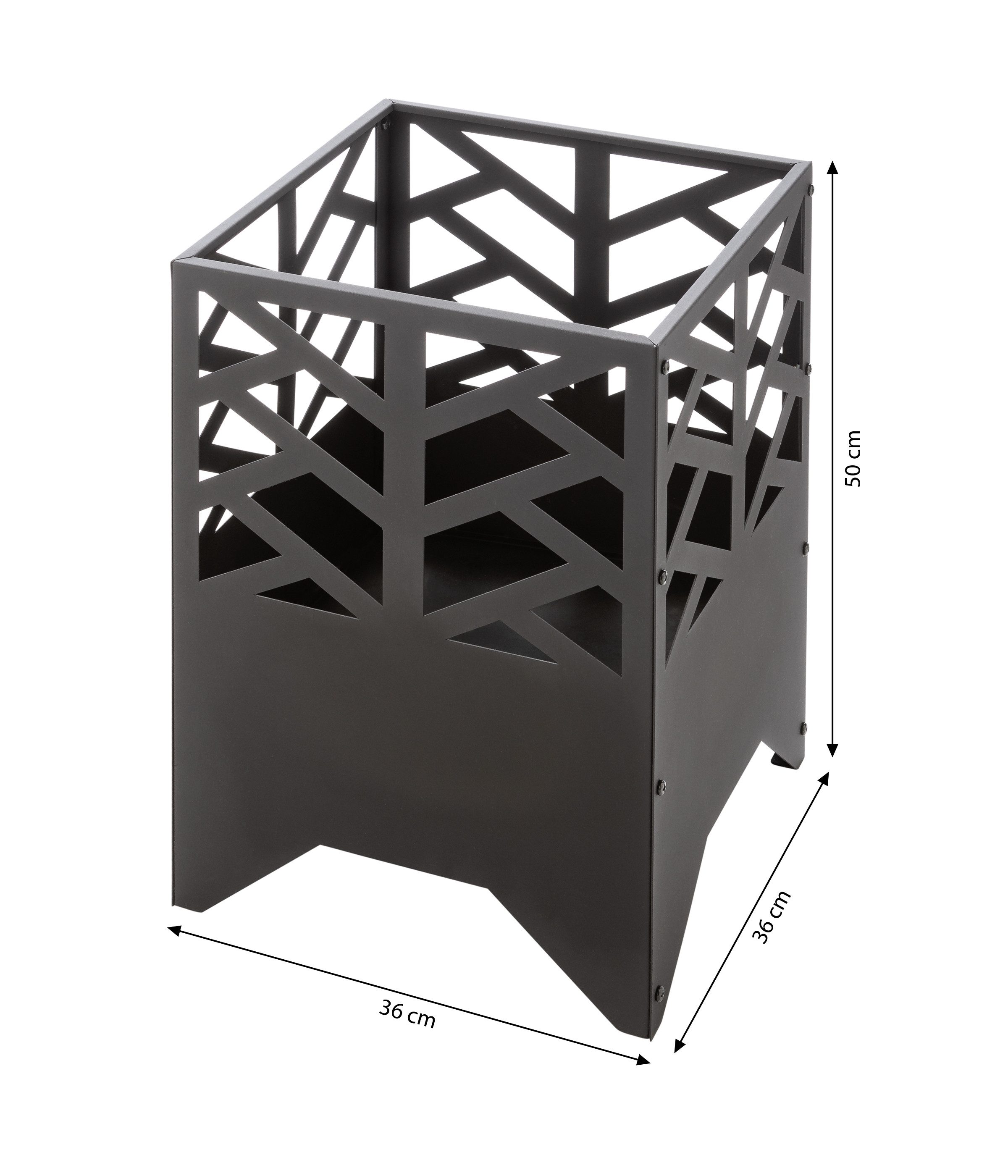 Dehner Feuerschale Levante, 50 x 36 x 36 cm, schwarz, tragbarer Feuerkorb aus pulverbeschichtetem Eisen