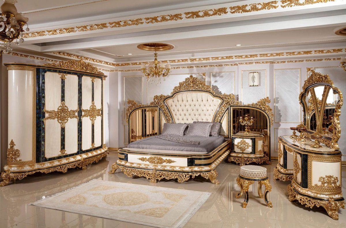 Gold Blau Padrino Schlafzimmerschrank Hotel / Möbel - Prunkvoller Luxus Kleiderschrank & Barock Casa im / & Kleiderschrank - Edel Barock - Prunkvoll Weiß Barockstil Schlafzimmer