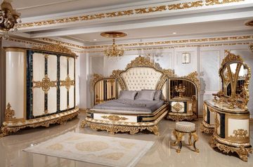 Casa Padrino Kleiderschrank Luxus Barock Schlafzimmerschrank Weiß / Blau / Gold - Prunkvoller Kleiderschrank im Barockstil - Barock Schlafzimmer & Hotel Möbel - Edel & Prunkvoll