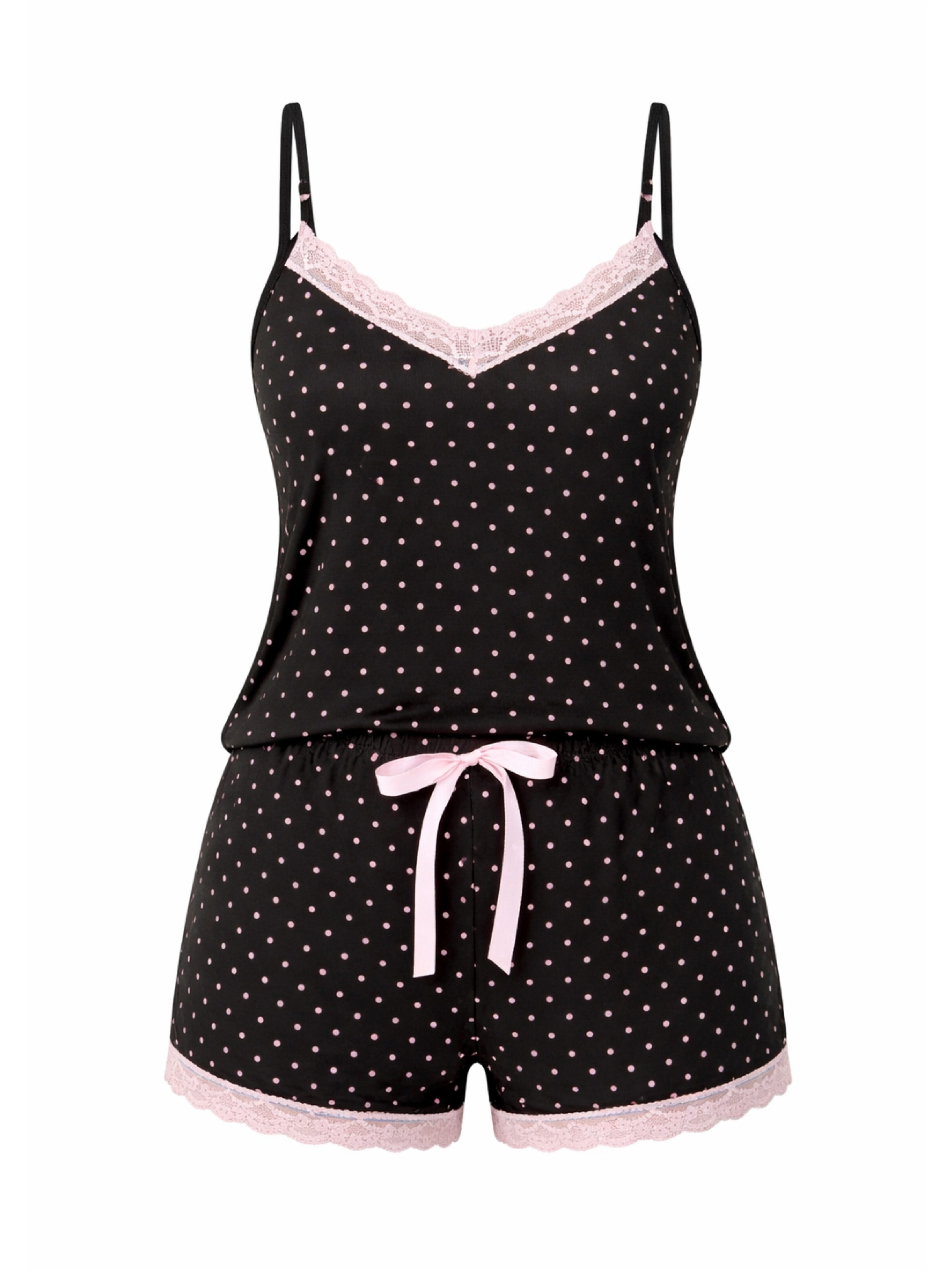 Donna Shorty Kurzer Pyjama mit Top (2 tlg) Pünktchen Allover-Druck, mit Spaghettiträger – Bild 2 von 5
