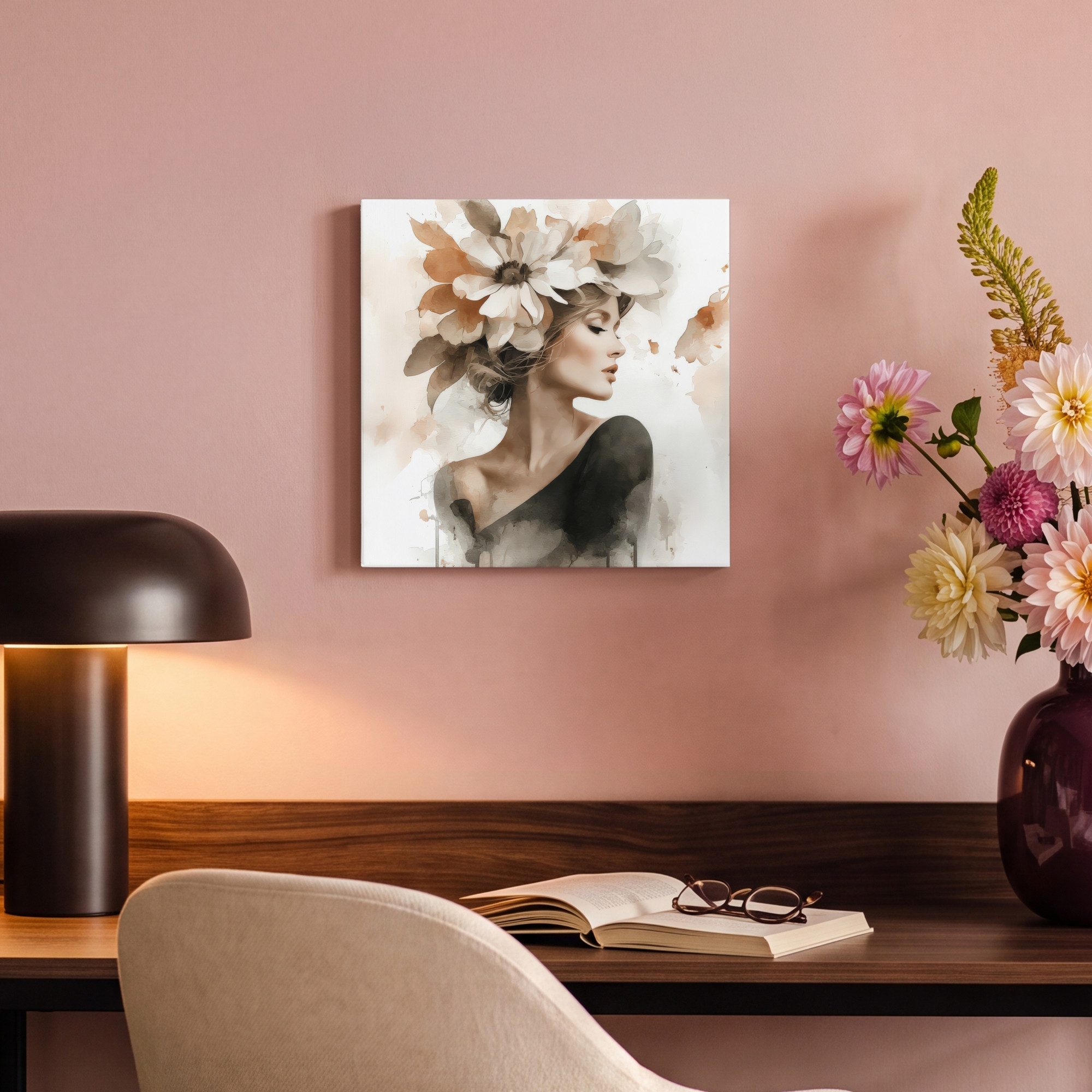 OneMillionCanvasses® Leinwandbild Blüte - Porträt - Gesicht, Fotodruck (1 St), Wandbild, Deko Schlafzimmer Wohnzimmer Flur 20x20 cm – Bild 4 von 5