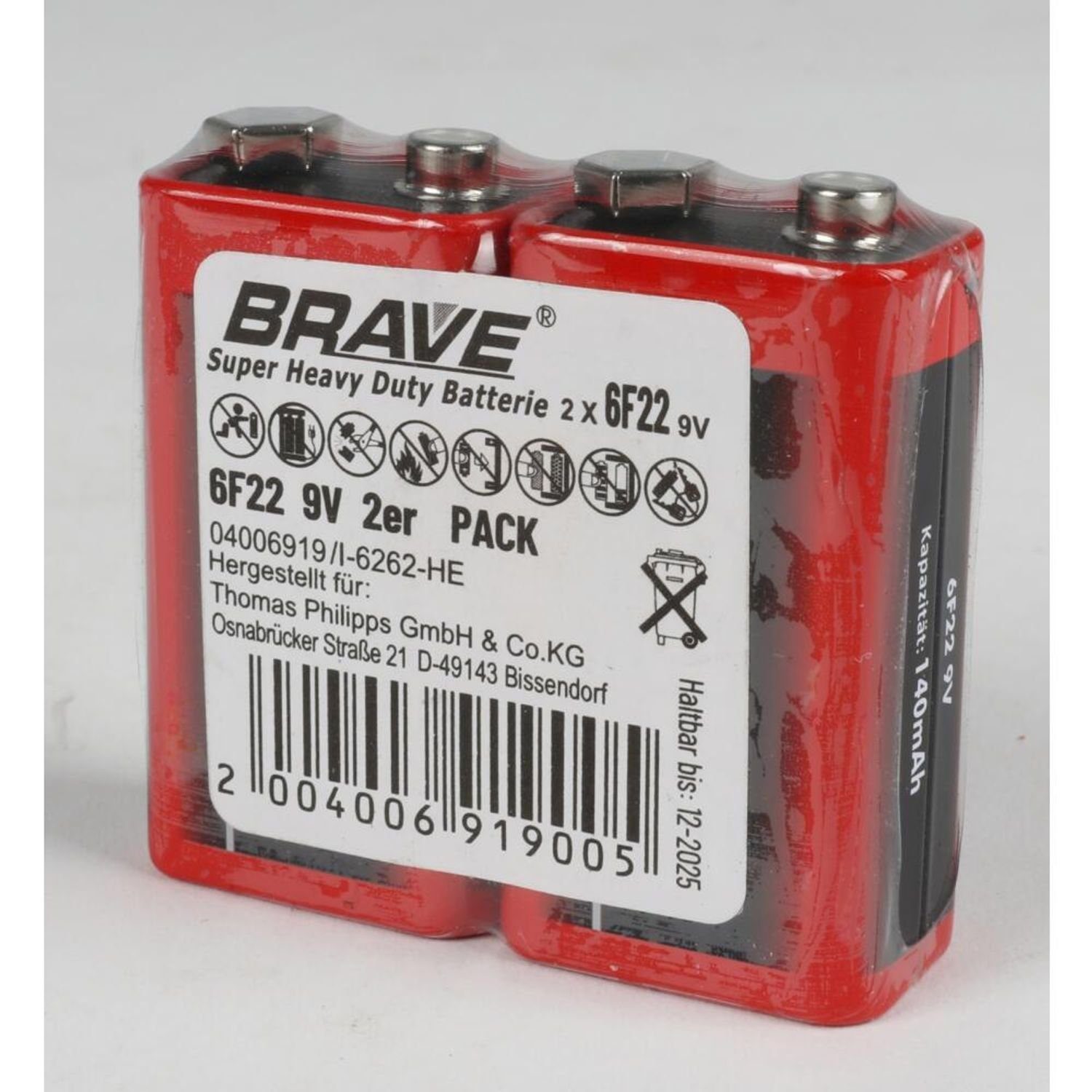 Brave Strom (20 BURI Universal 9V 10x Stark 6F22 Batterien St) Industrial Super 2er Batterie,