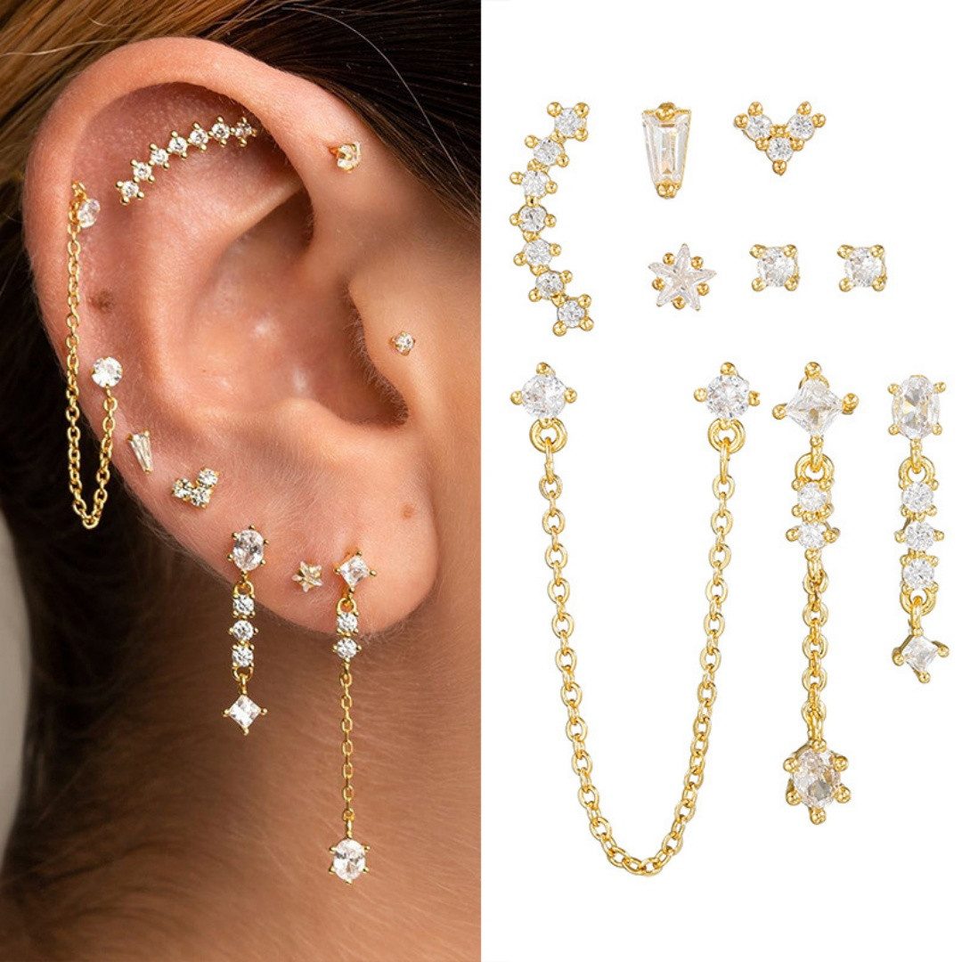 FOUORTUNATE-BEE Ohrstecker-Set 9-teiliges Set Damen Ohrringe – Lange Anhänger & Quastenstil, Lange Statement-Ohrringe Set für Damen – 9 elegante Designs