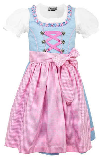 158 mit Stoffbeutel Kinder Trachten Kleid  rosa weiß geblümt Gr 
