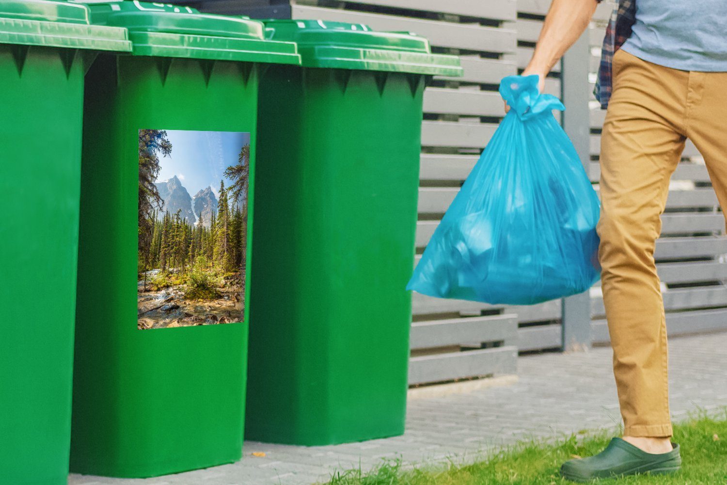 Mülltonne, (1 Abfalbehälter am Wandsticker Nordamerikanischer Moraine MuchoWow Sticker, in Kanada Container, Mülleimer-aufkleber, Wald St), Lake