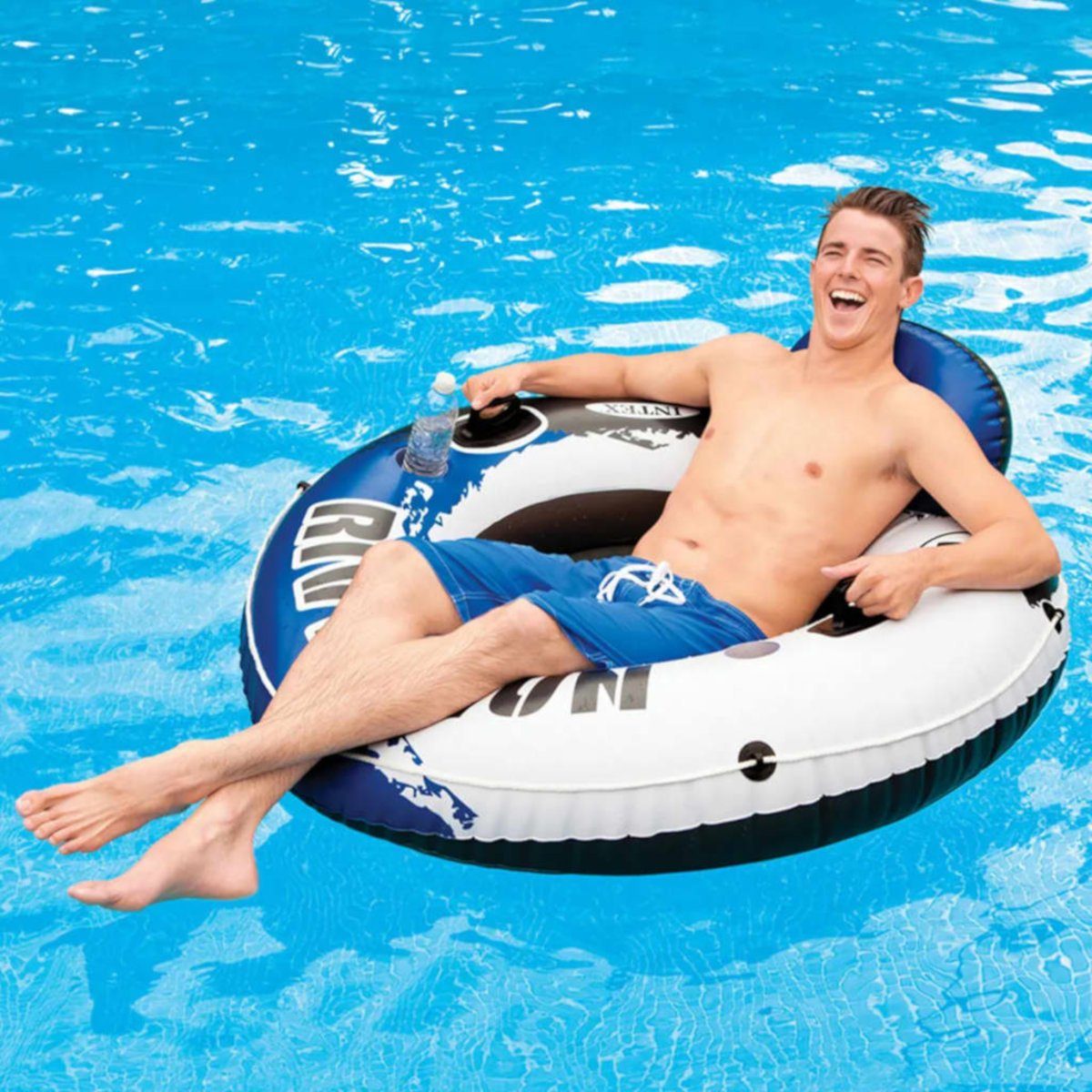 Intex Schwimmsessel Schwimmring River Run 1 (135 cm), mit zwei Becherhaltern und Haltegriffen