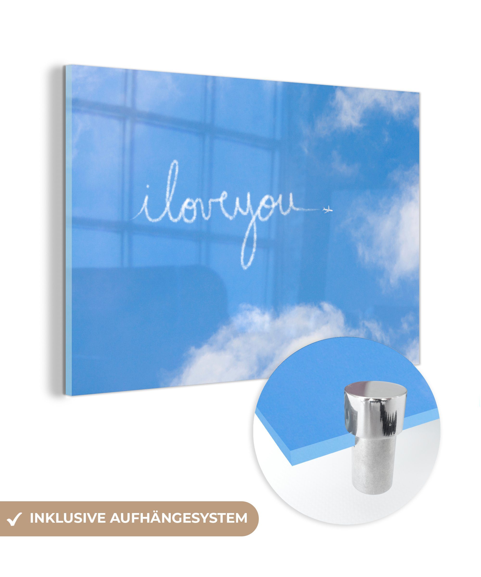 MuchoWow Acrylglasbild Ich liebe dich geschrieben mit der Farbe der Wolken, (1 St), Acrylglasbilder Wohnzimmer & Schlafzimmer