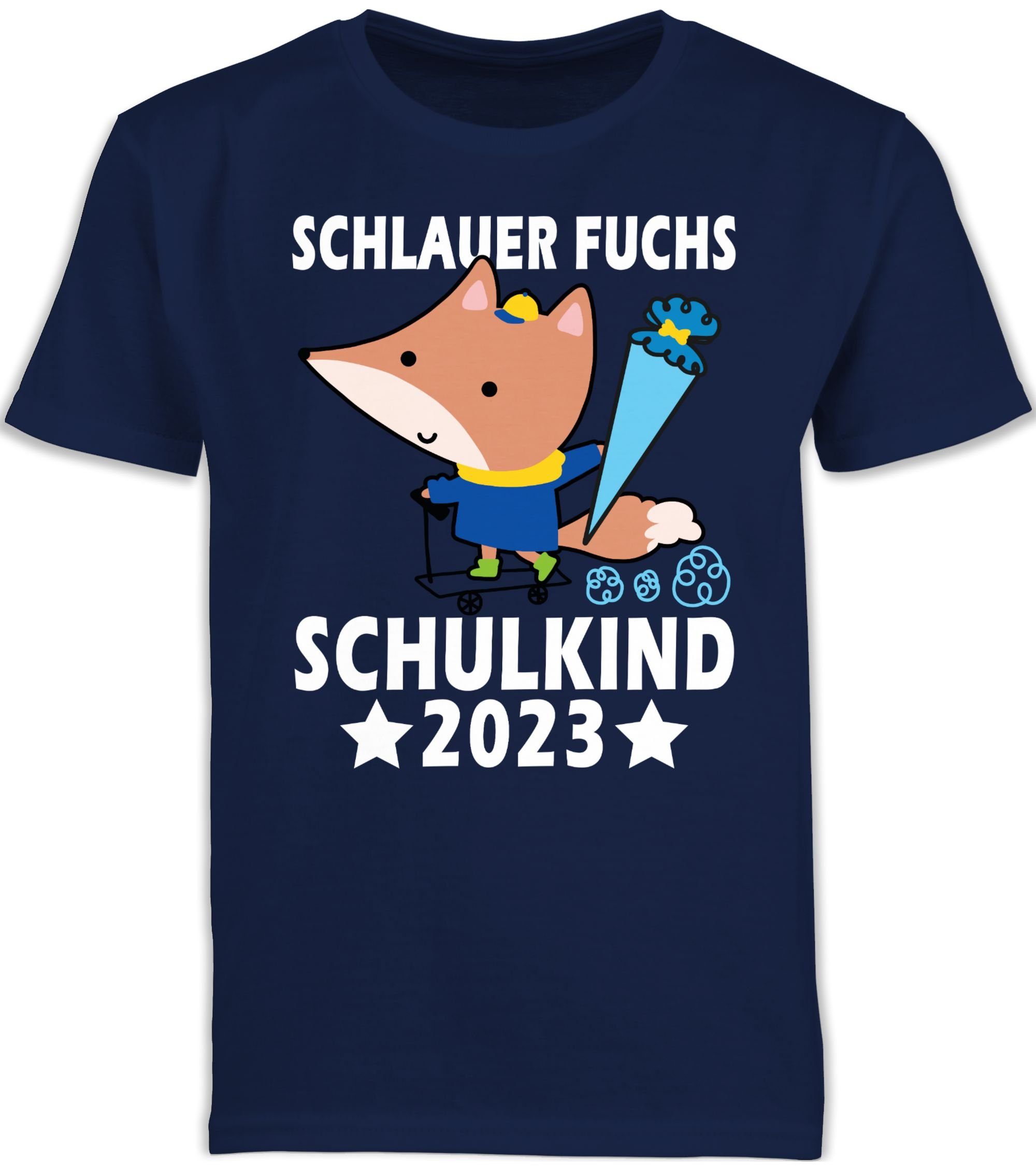 Shirtracer T-Shirt Schlauer Fuchs Schulkind 2023 Einschulung Junge Schulanfang Geschenke 1 Navy Blau