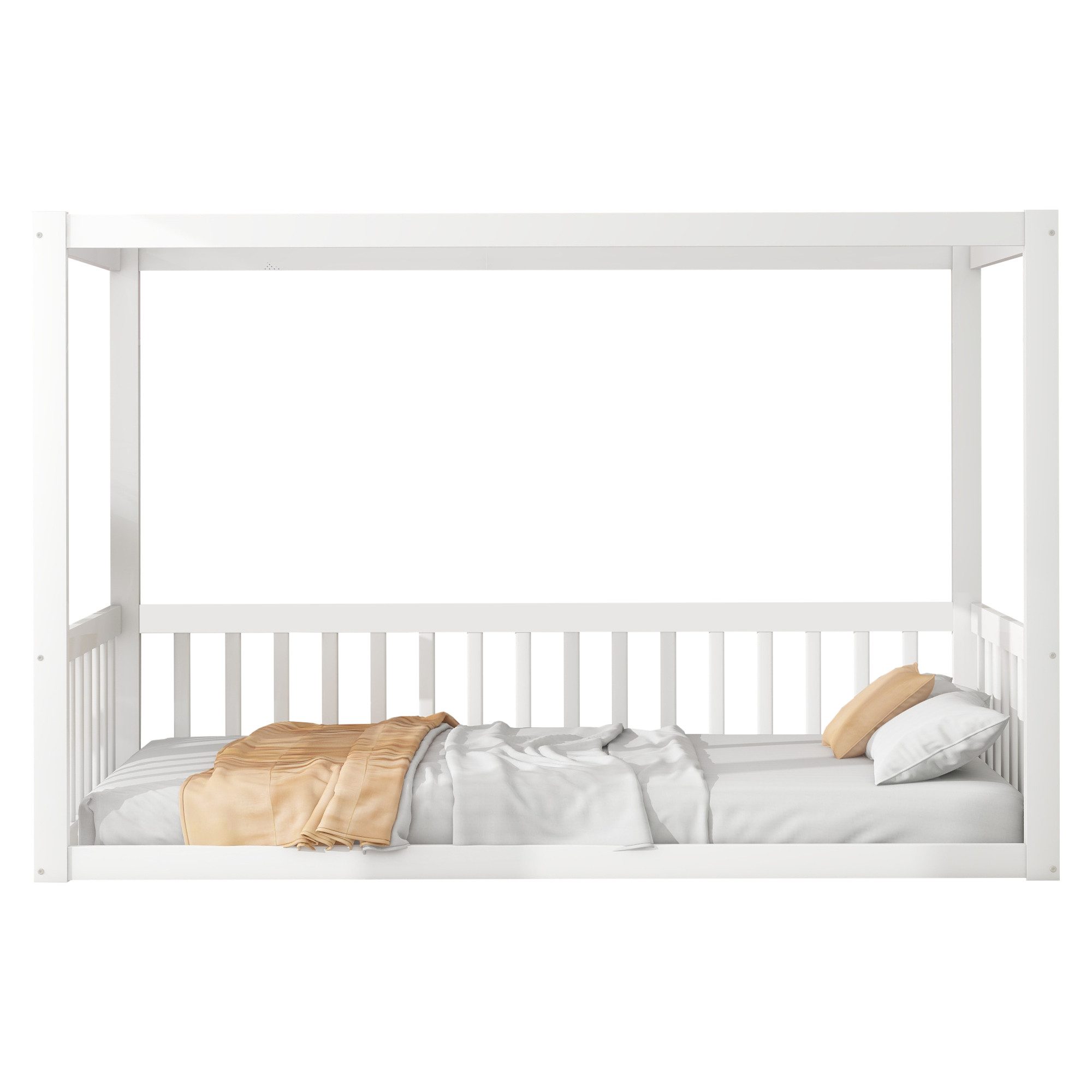 Fanttik Himmelbett Bodenbett Kinderbett 90x200 cm, für Kinder Jugendliche