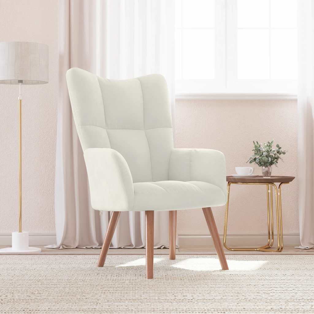 Relaxsessel Cremeweißer Samt-Sessel 61,5x69x95,5 cm mit Massivholz- und