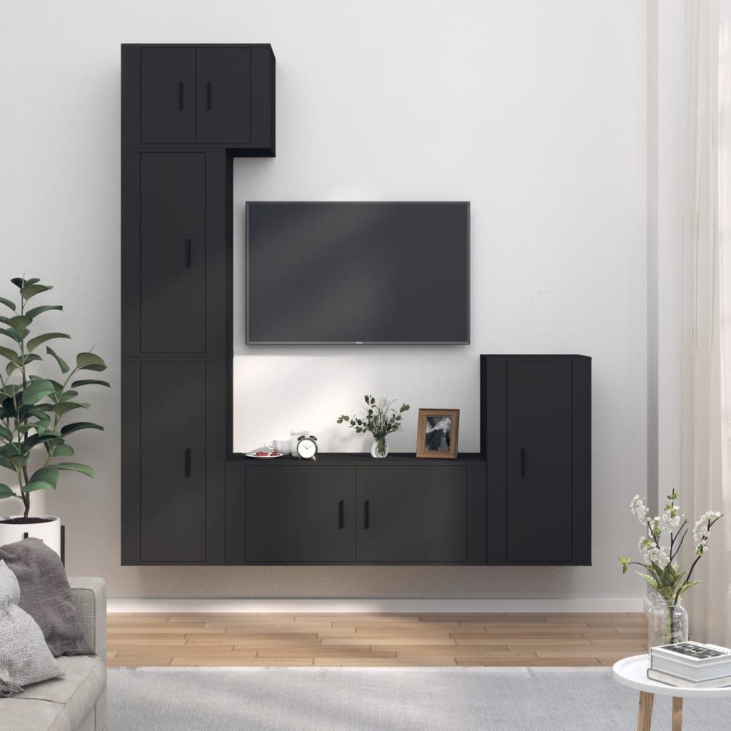 vidaXL TV-Schrank 5-tlg. TV-Schrank-Set Schwarz Holzwerkstoff (5-St)