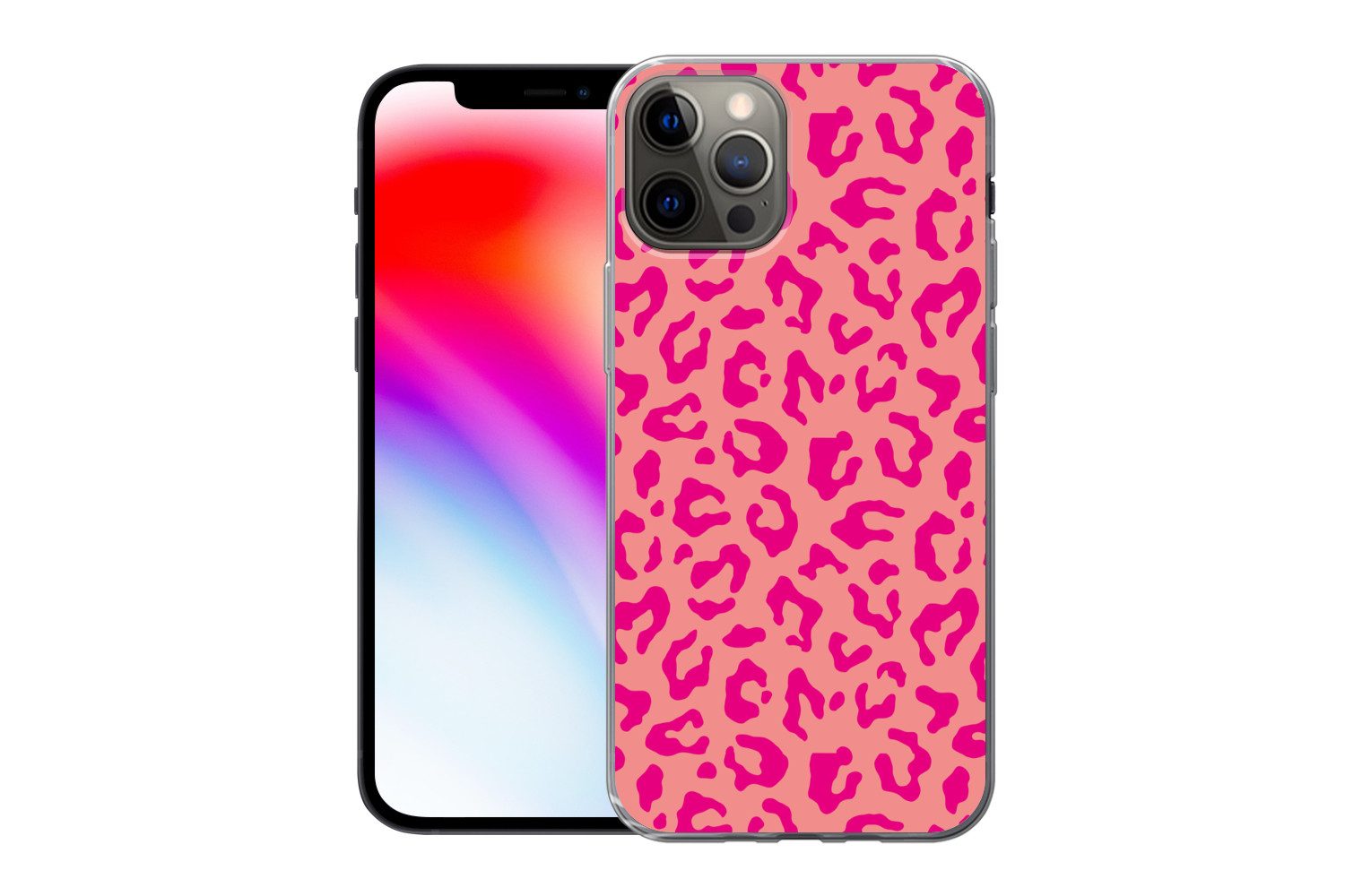MuchoWow Handyhülle für Apple iPhone 13 Pro Pantherdruck - Rosa - Tierdruck - Minimalistis, Smartphone-Bumper, Print, Handy Schutzhülle Dünn