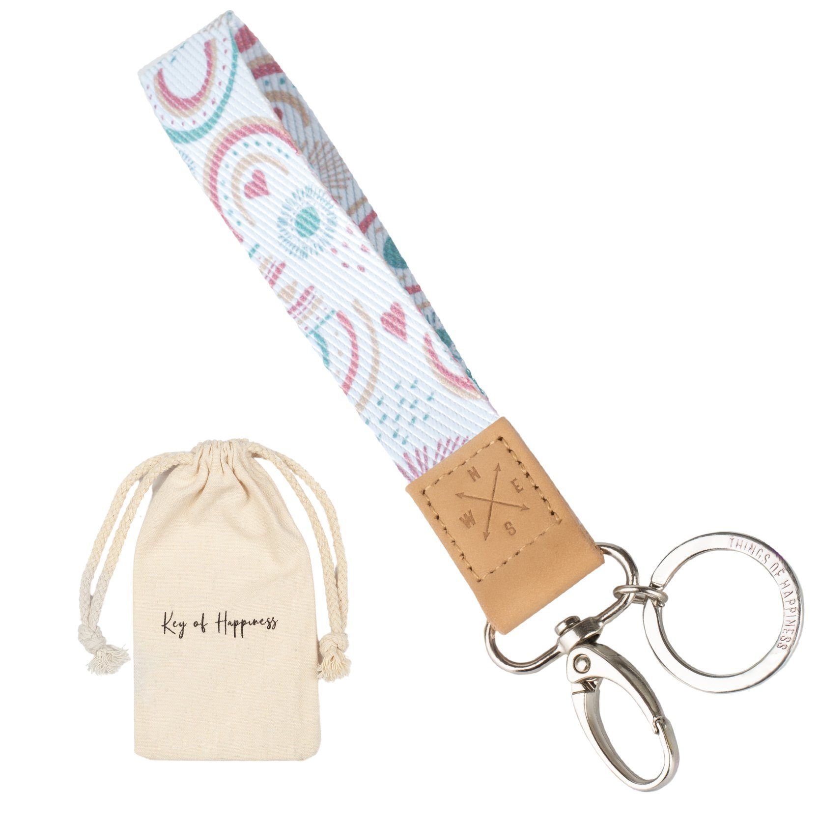 Things of Happiness Schlüsselanhänger Schlüsselband kurz mit Schlüsselring und Karabiner, kurzes Lanyard, Geschenk