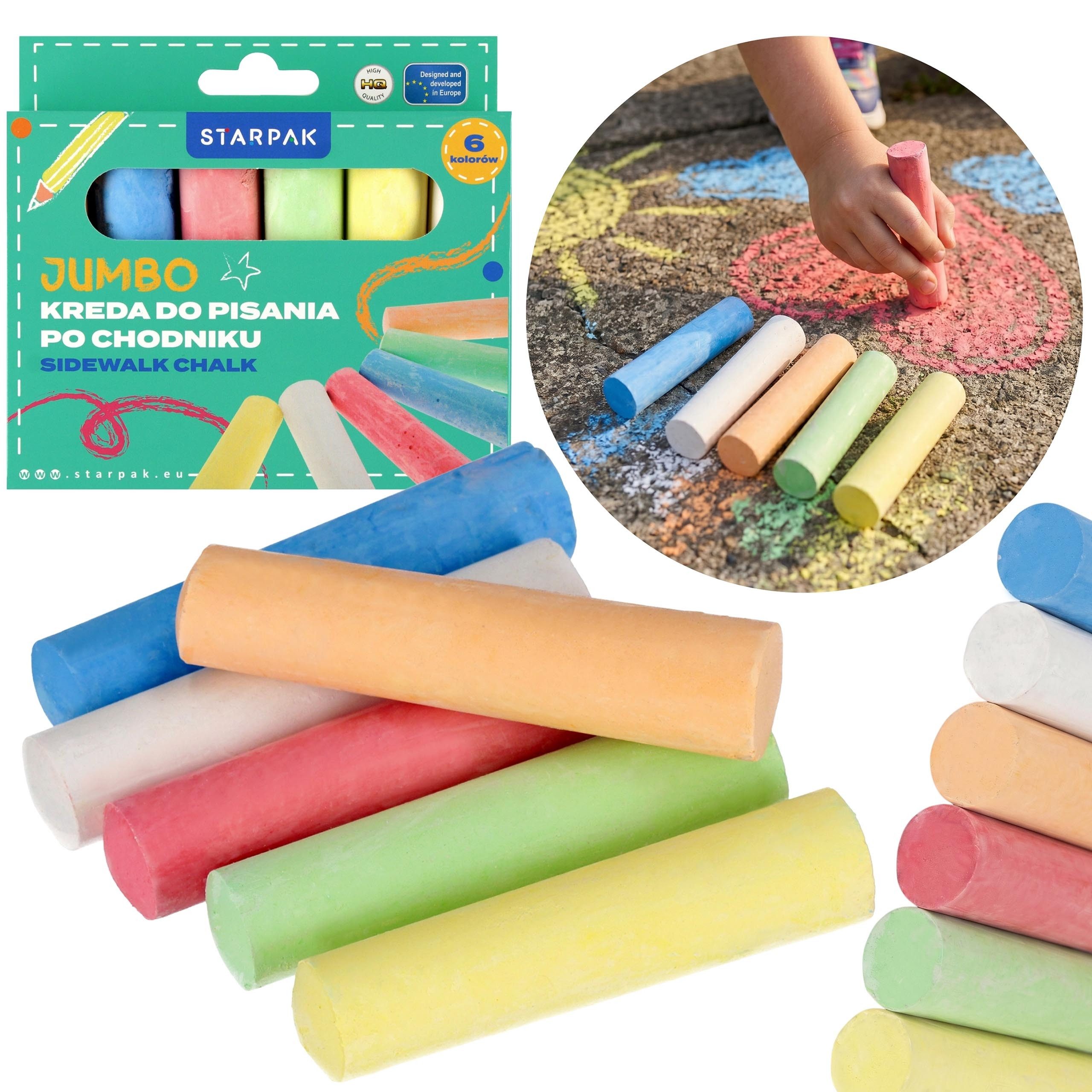 Sarcia.eu Malkreide Dicke Straßenmalkreide für Kinder, bunte Kreide, 6er-Set