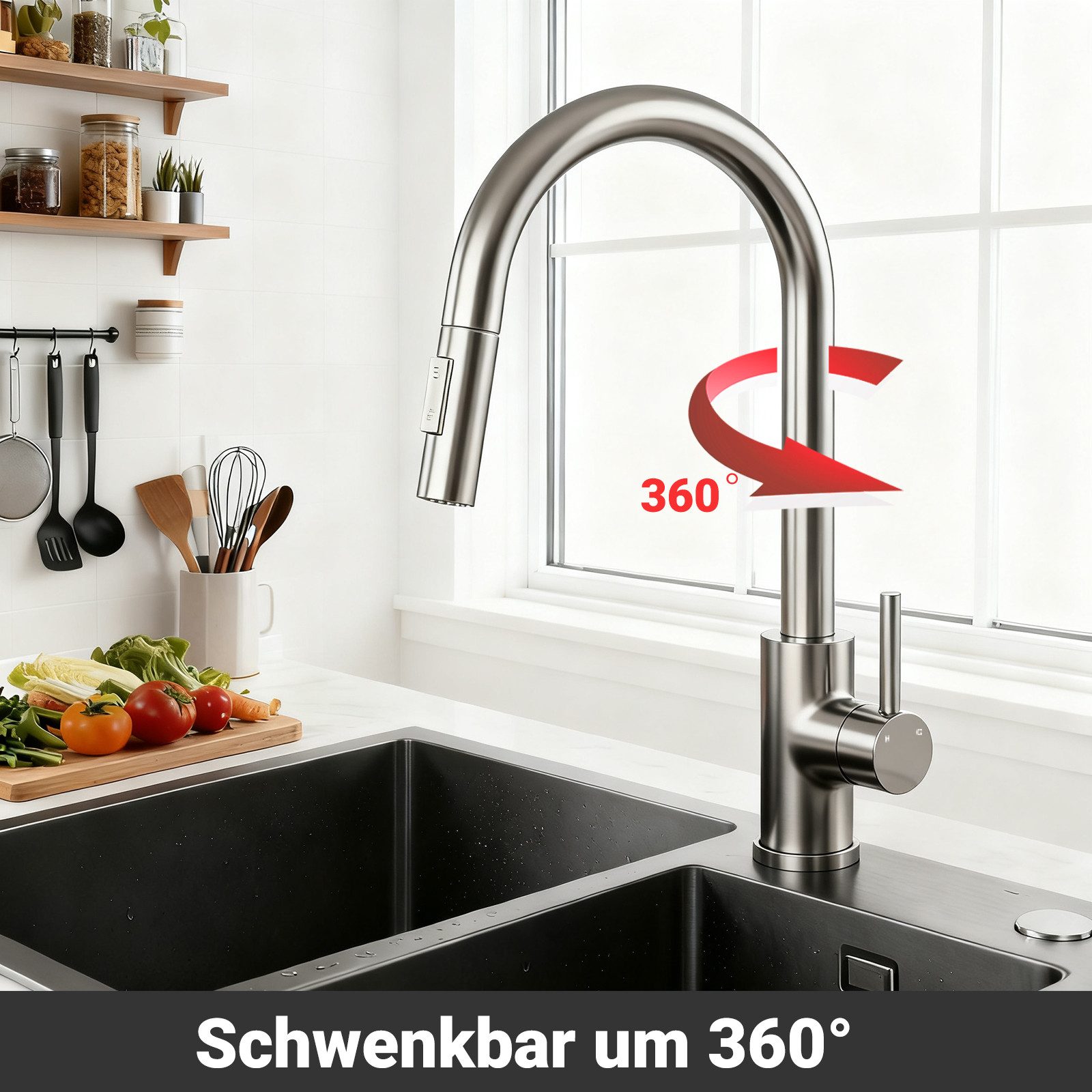 Duschparadies Küchenarmatur Küchenarmatur ausziehbar Einhebelmischer 360° drehbar 2 Strahlarten – Bild 4 von 5