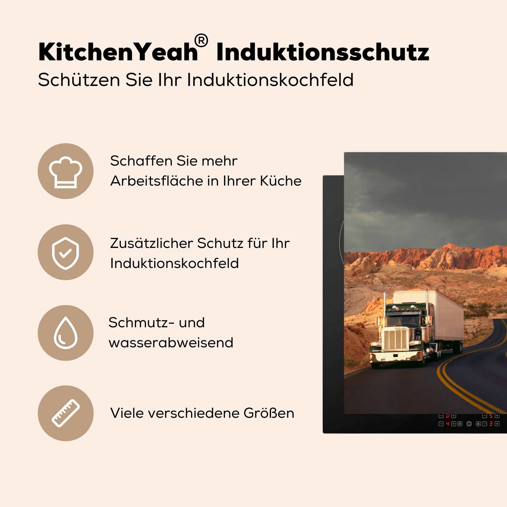 küche Lkw MuchoWow Felsen, 78x78 Straße Herdblende-/Abdeckplatte Vinyl, Arbeitsplatte cm, (1 tlg), für Ceranfeldabdeckung, - -