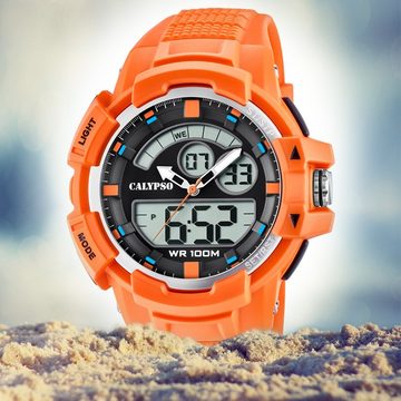 CALYPSO WATCHES Digitaluhr Calypso Herren Uhr K5767/1 Kunststoffband, Herren Armbanduhr rund, Kunststoff, PUarmband orange, Sport