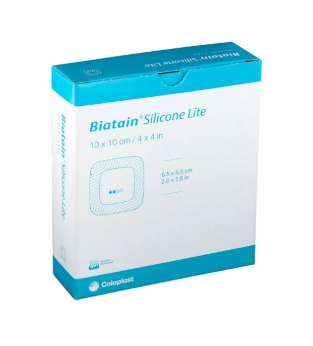 Coloplast Gips-und Verbandschutz BIATAIN Silicone Lite Schaumverband 10x10 cm, Wundverband für empfindliche Haut