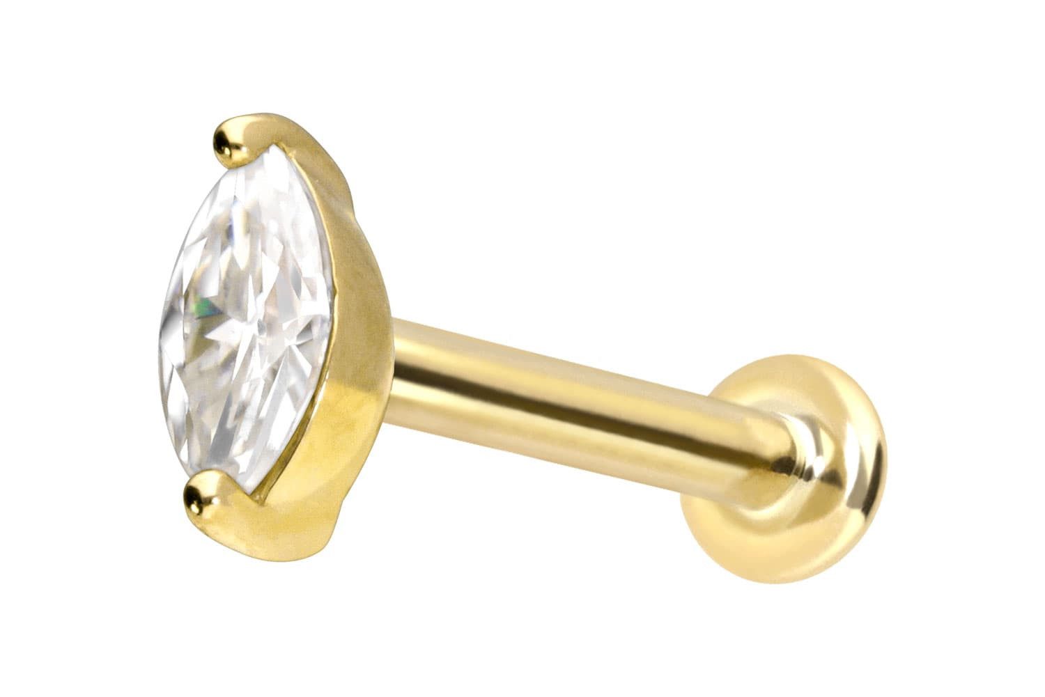 PIERCINGLINE Piercing-Set 14 Karat Gold Labret mit Innengewinde MOISSANIT-OVAL (Labrets, 1-tlg)