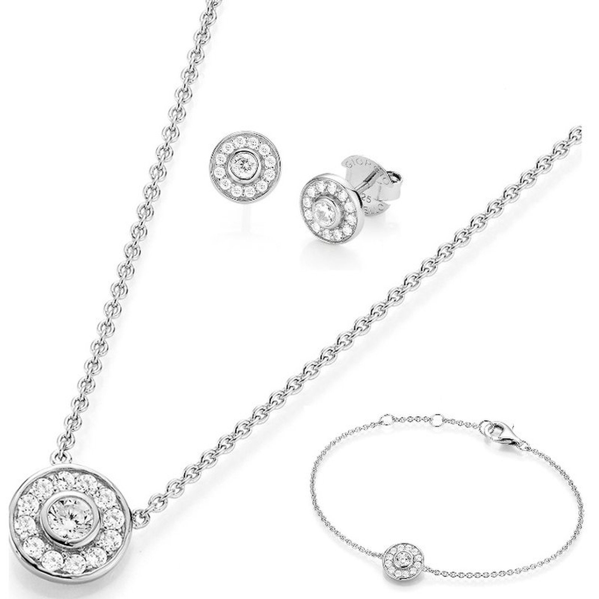 Kette mit Anhänger 3-teiliges Zirkonia Schmuckset, Silber 925