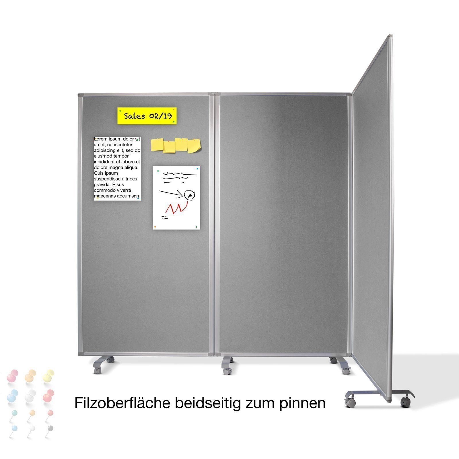 Master of Boards Stellwand Filz-Trennwand, Trennwand erhältlich in 2 Farben & 2 Größen, 3 Teilig