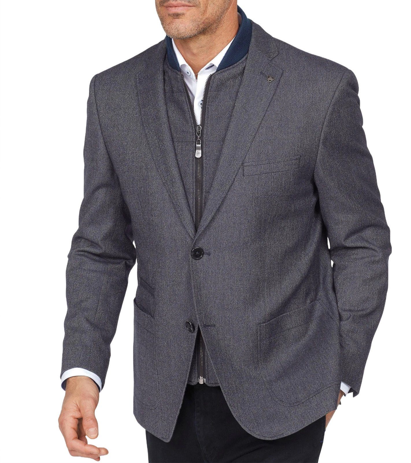 Roy Robson Sakko »ROY ROBSON Sakko Anzug-Jacke fein gemustertes Herren  Jackett mit abnehmbarem Blouson-Einsatz Business-Jacke Marine« online  kaufen | OTTO