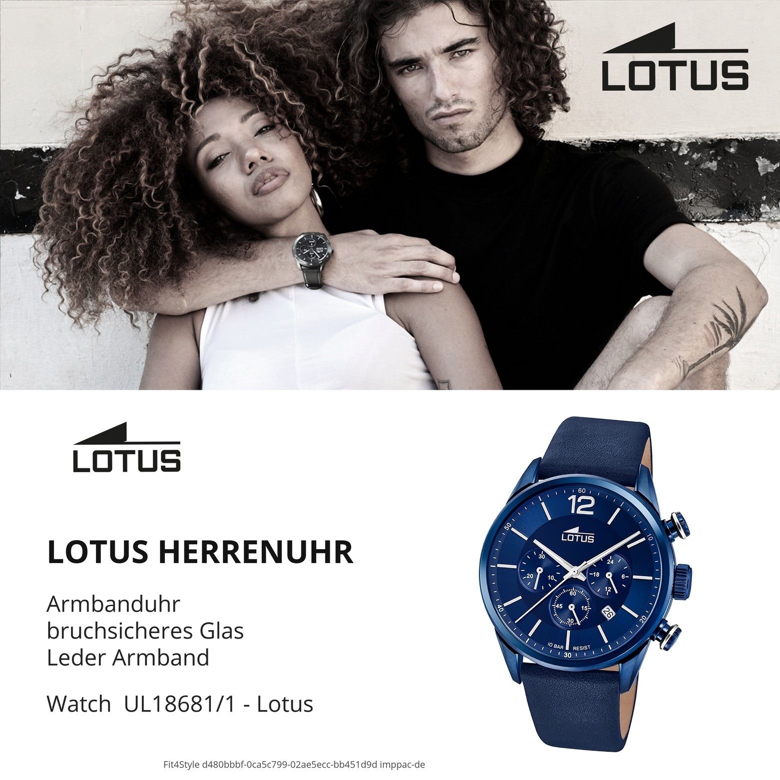 groß 43mm) Leder, Uhr Lotus Lederarmband LOTUS 18681/1 blau Herrenuhr Quarzuhr (ca. rund, Herren Sport
