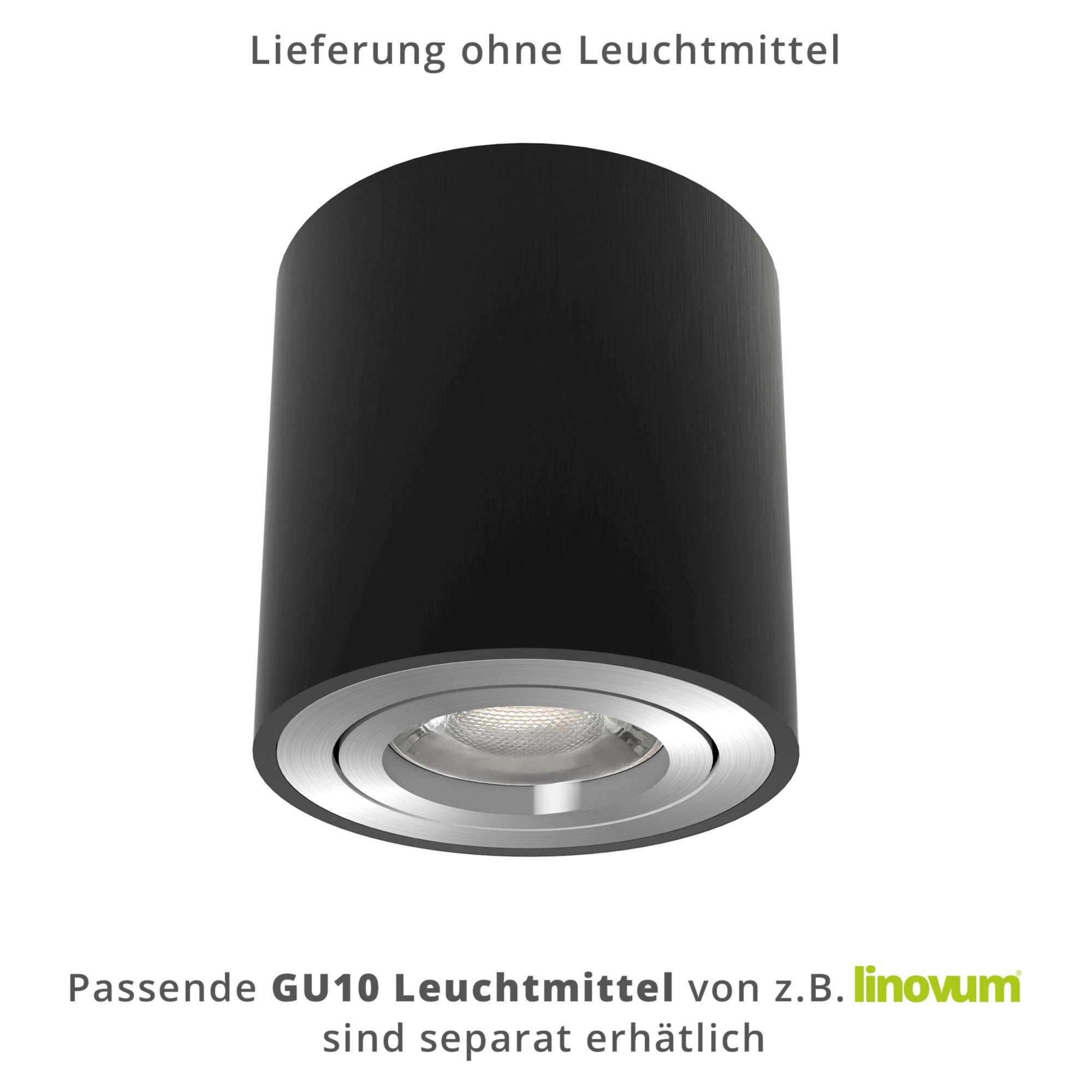 linovum LED Aufbaustrahler 4 x Leuchtmittel nicht gebuerstet nicht schwarz schwenkbare inklusive, CORI geeignet, in Leuchtmittel inklusive Aufbauleuchten