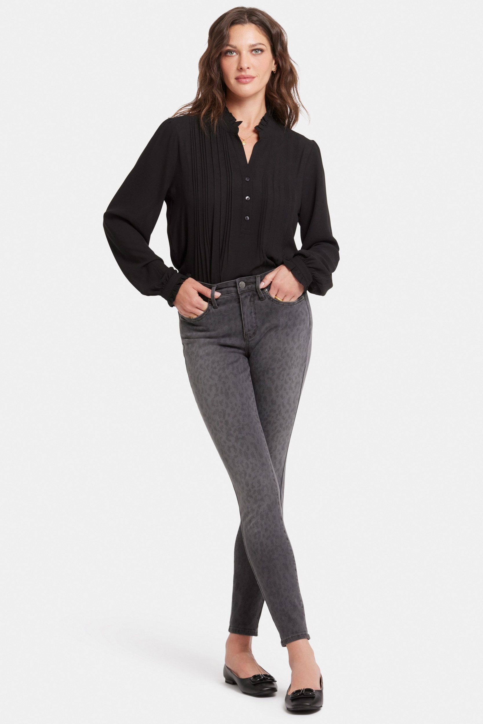 NYDJ Skinny-fit-Jeans Ami Skinny Jeans Grau Leopardenmuster