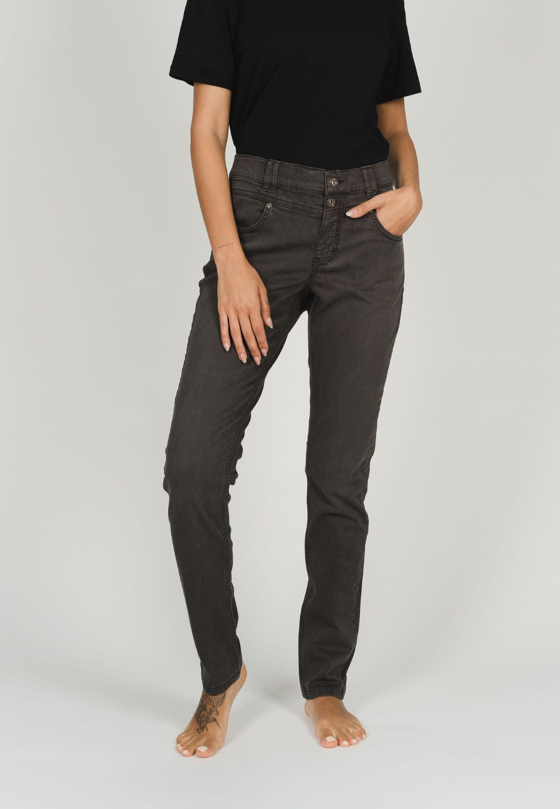 ANGELS Denim mit Skinny Button Slim-fit-Jeans Jeans dunkelbraun Coloured