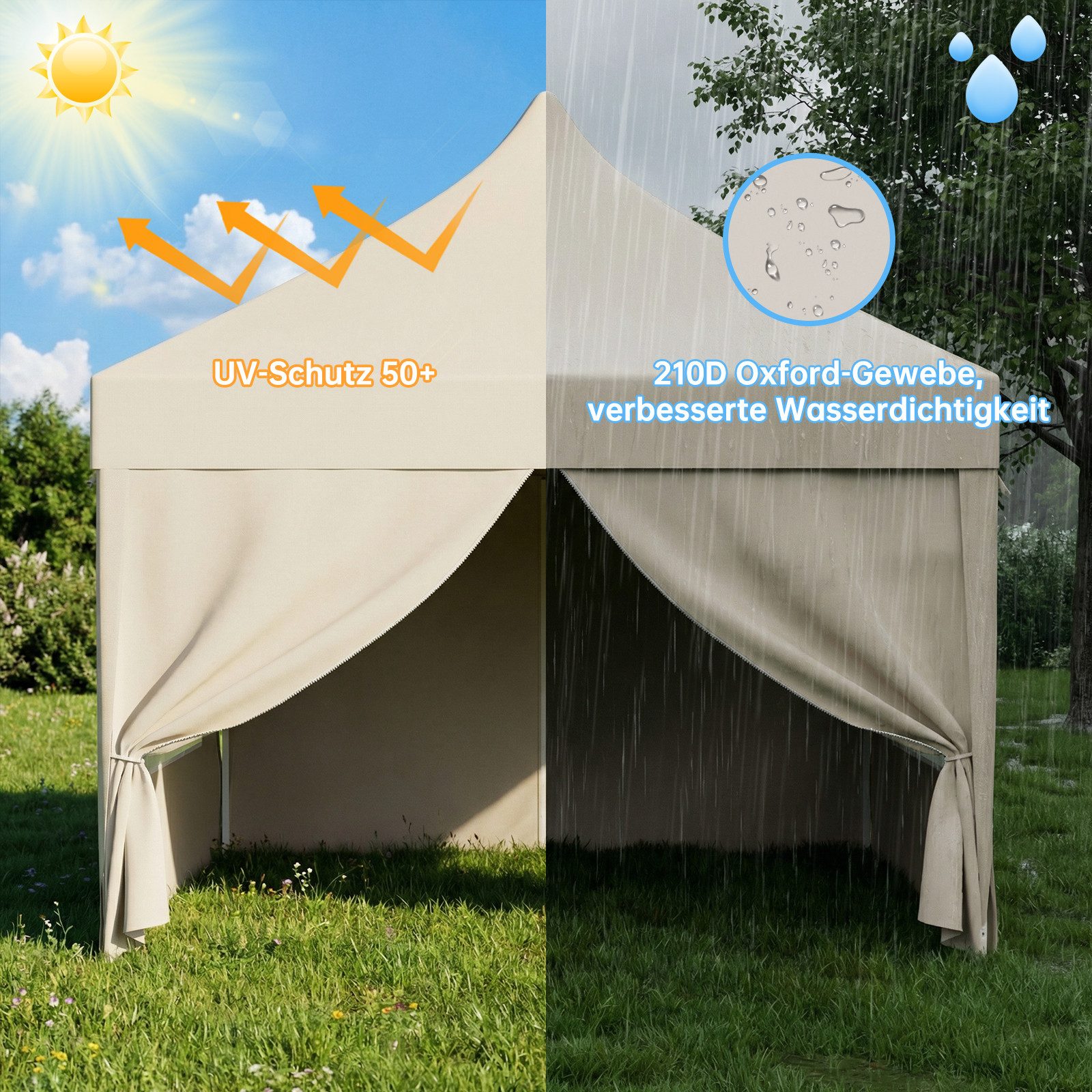 HOMALL Pavillon wasserabweisend stabil winterfest Gartenpavillon 3*3/3*6m Partyzelt, mit Seitenteilen und Sandsäcke, Windbeständig stabil – Bild 4 von 5