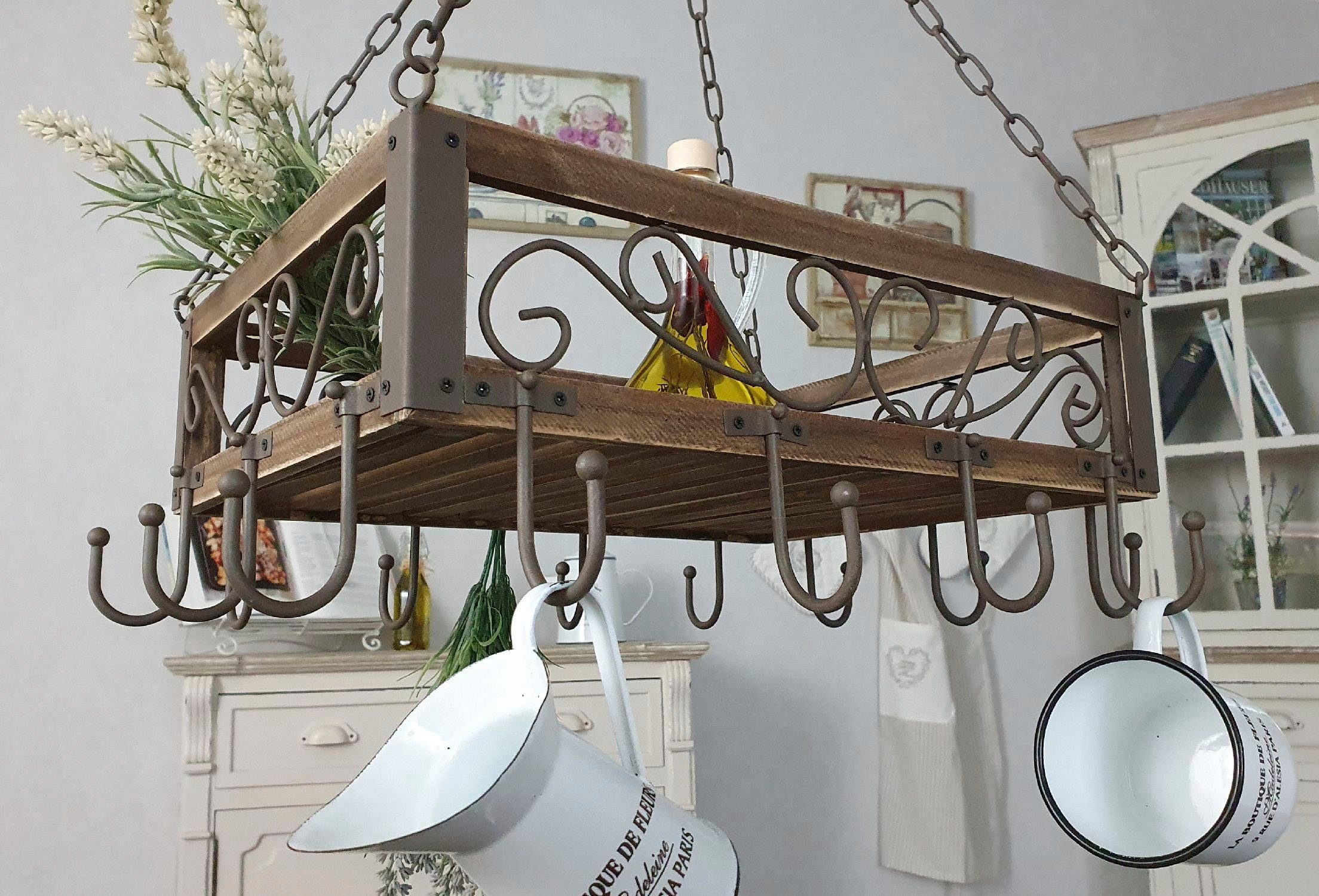 Ambiente Haus Hängekorb Topfhänger aus gebranntem Holz/Eisen (1 St)