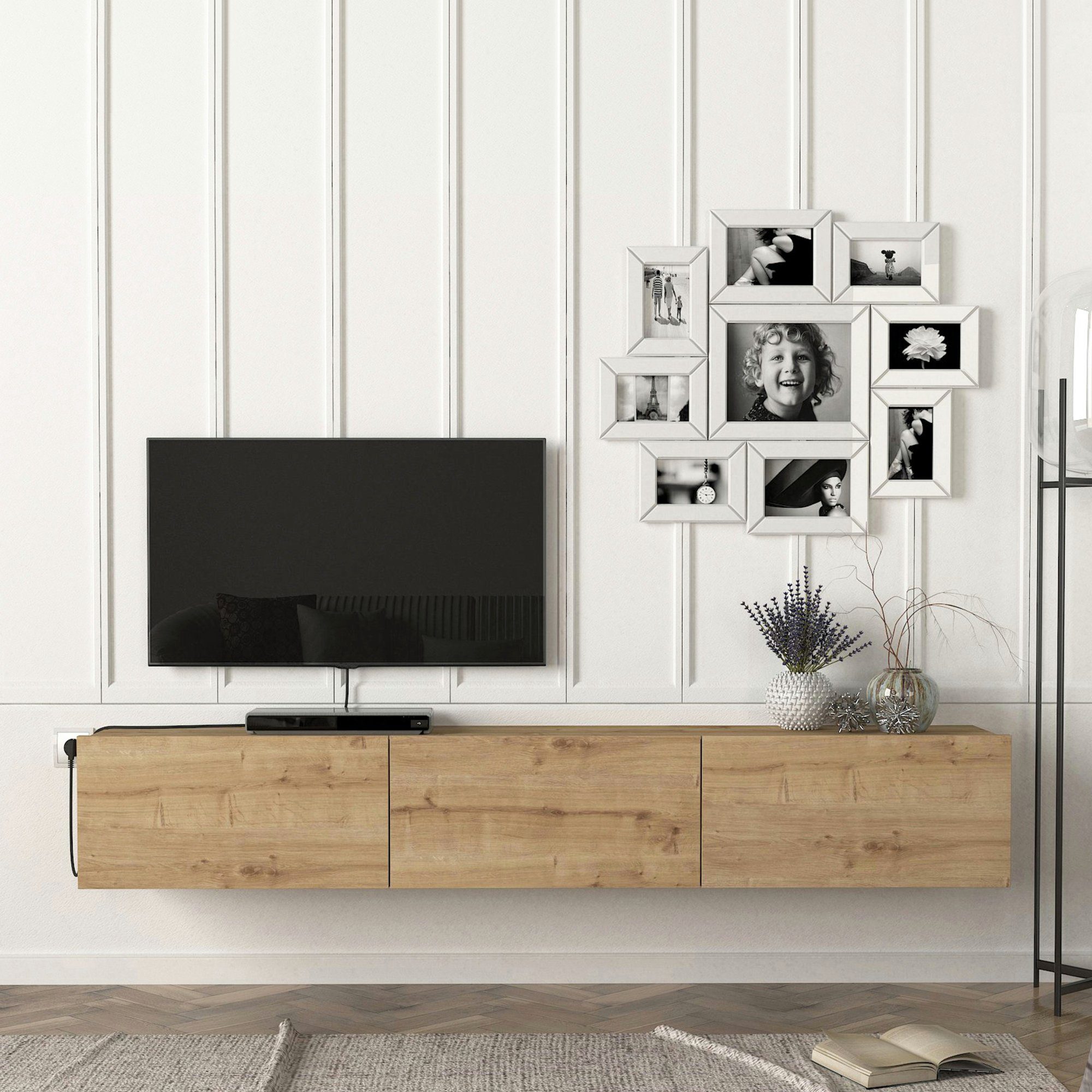 en.casa TV-Schrank »Vihti« Fernsehschrank 180x31x29,5cm Eiche-Optik günstig online kaufen