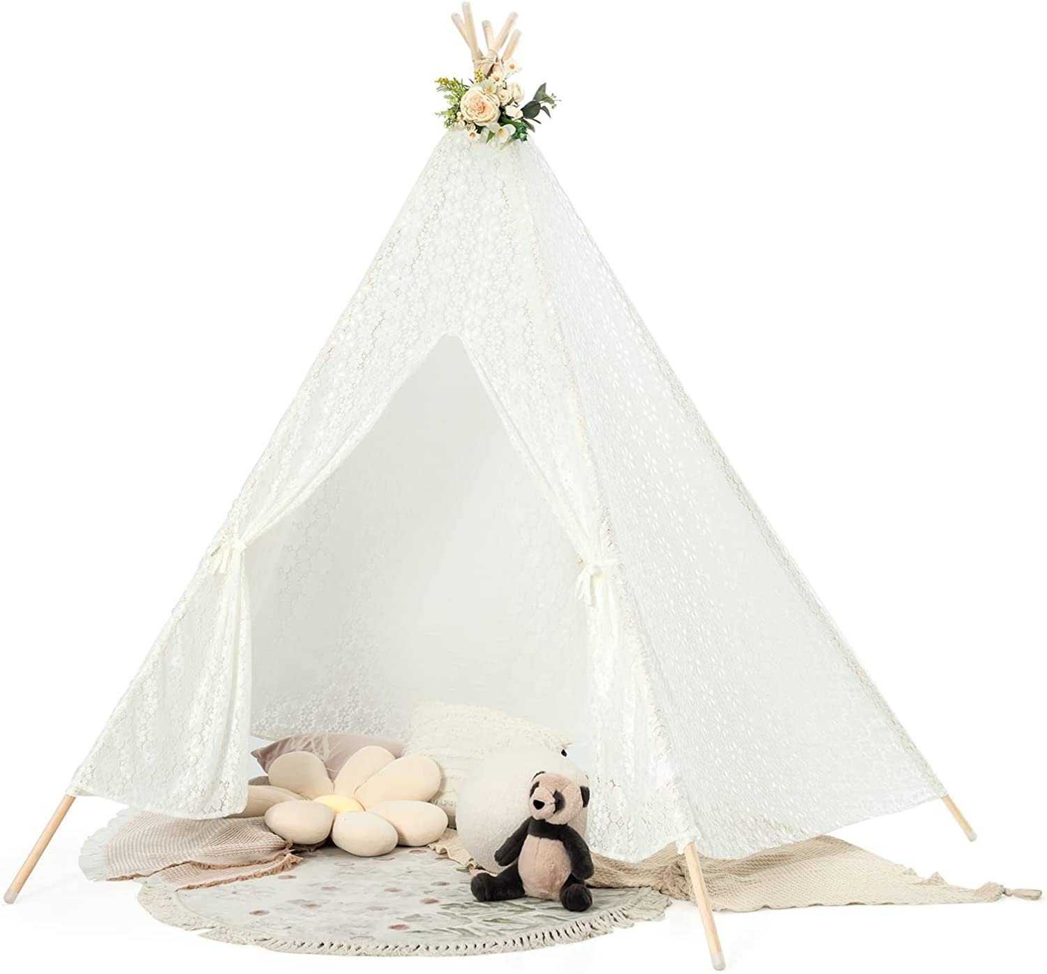 COSTWAY Tipi-Zelt Kinder Spielzelt, Personen: 5, mit bunten Lichterketten