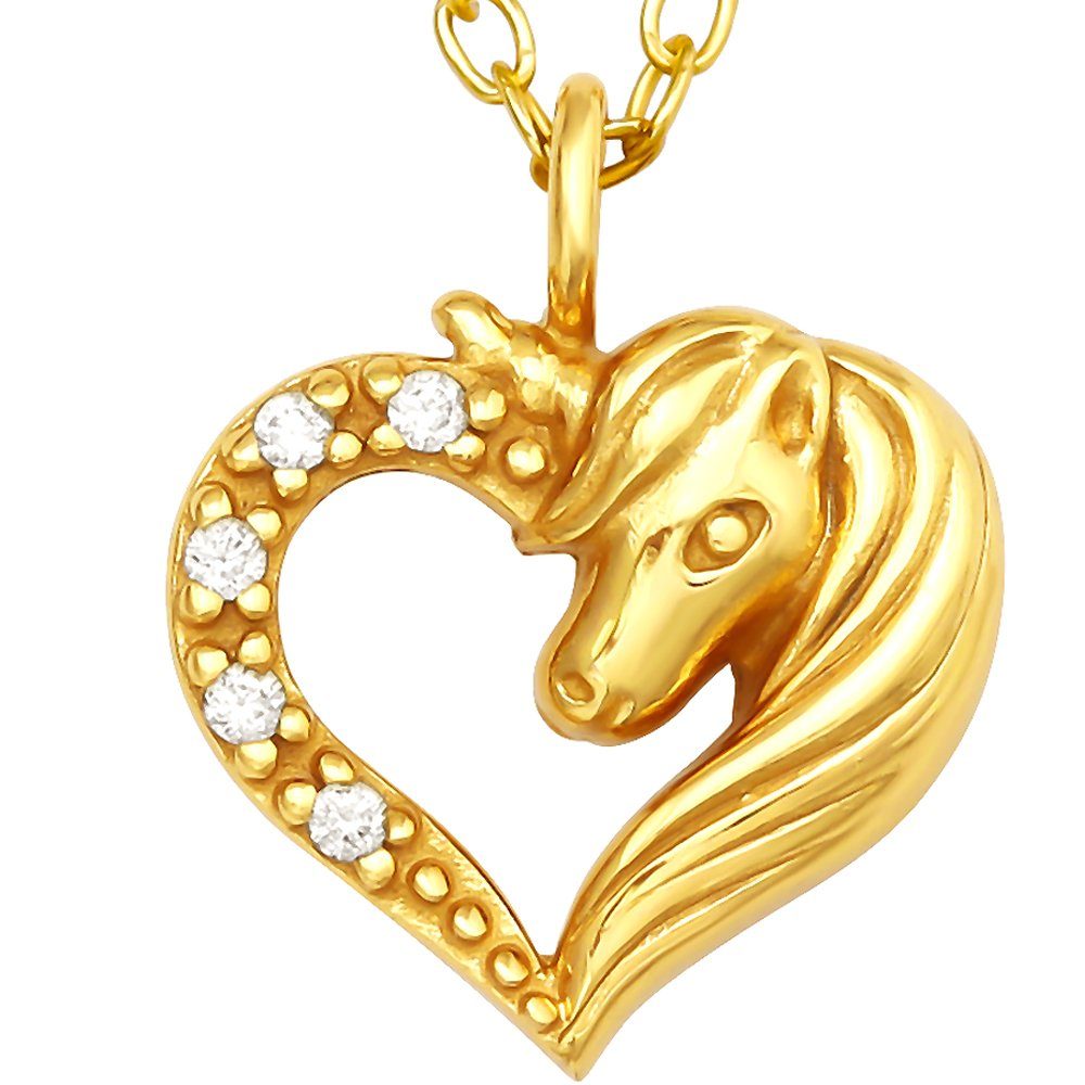 Limana Herzkette Kinder Mädchen 925 39cm Herz goldene Sterling / Geschenkidee Geschenkdose), Gold Kinderkette Mädchenkette Silber Einhorn (inkl. 36cm Pferde