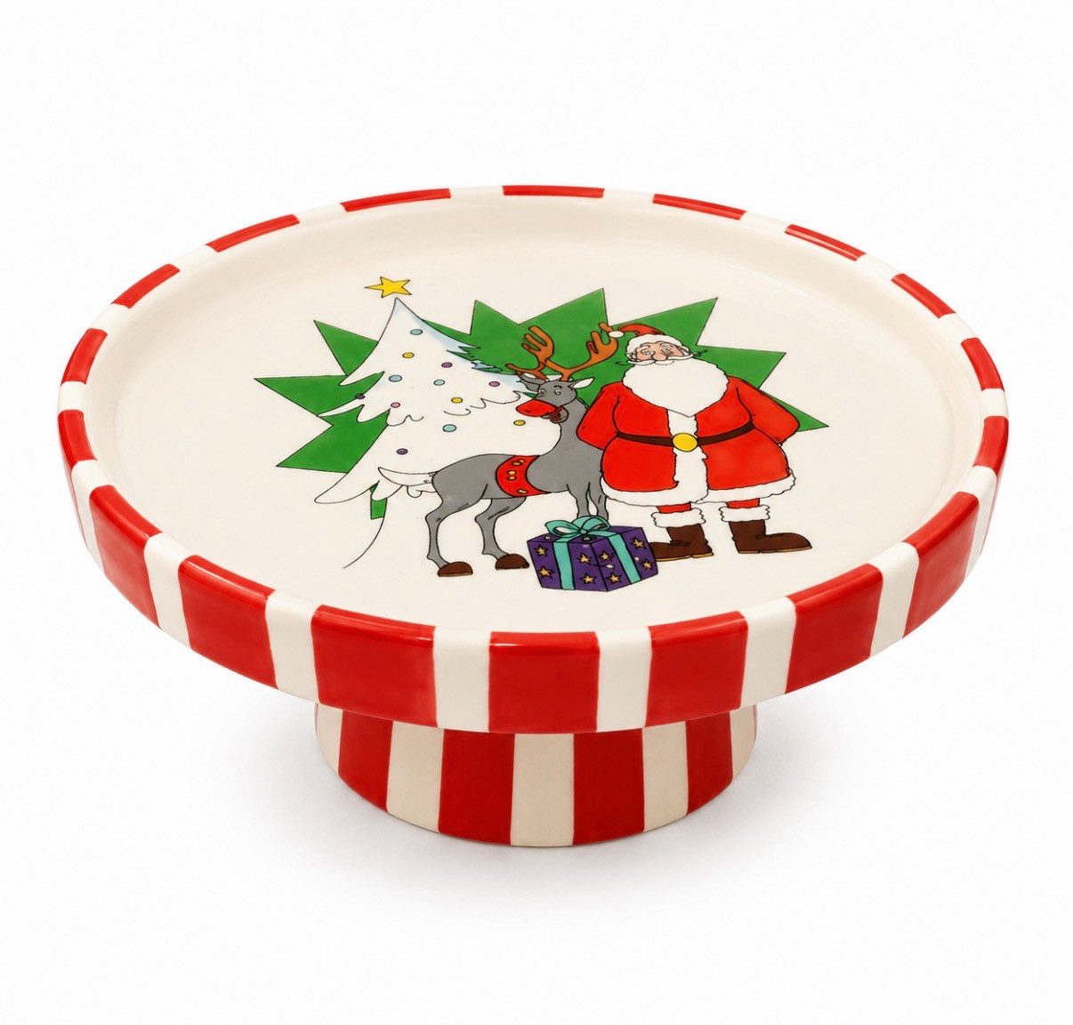 Seyila Home Servierplatte Tortenplatte auf Fuß aus Keramik, Servierplatte,Servierteller, Weihnachtsmann & Co.KG