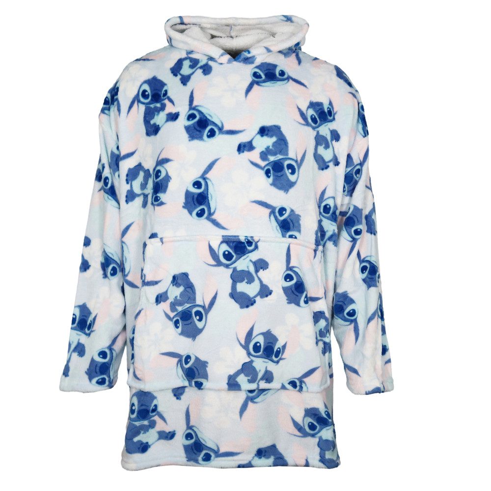 Disney Sweatponcho Disney Stitch Kuschelponcho Kuscheldecke mit Ärmeln Kapuze S-L Bauchtasche