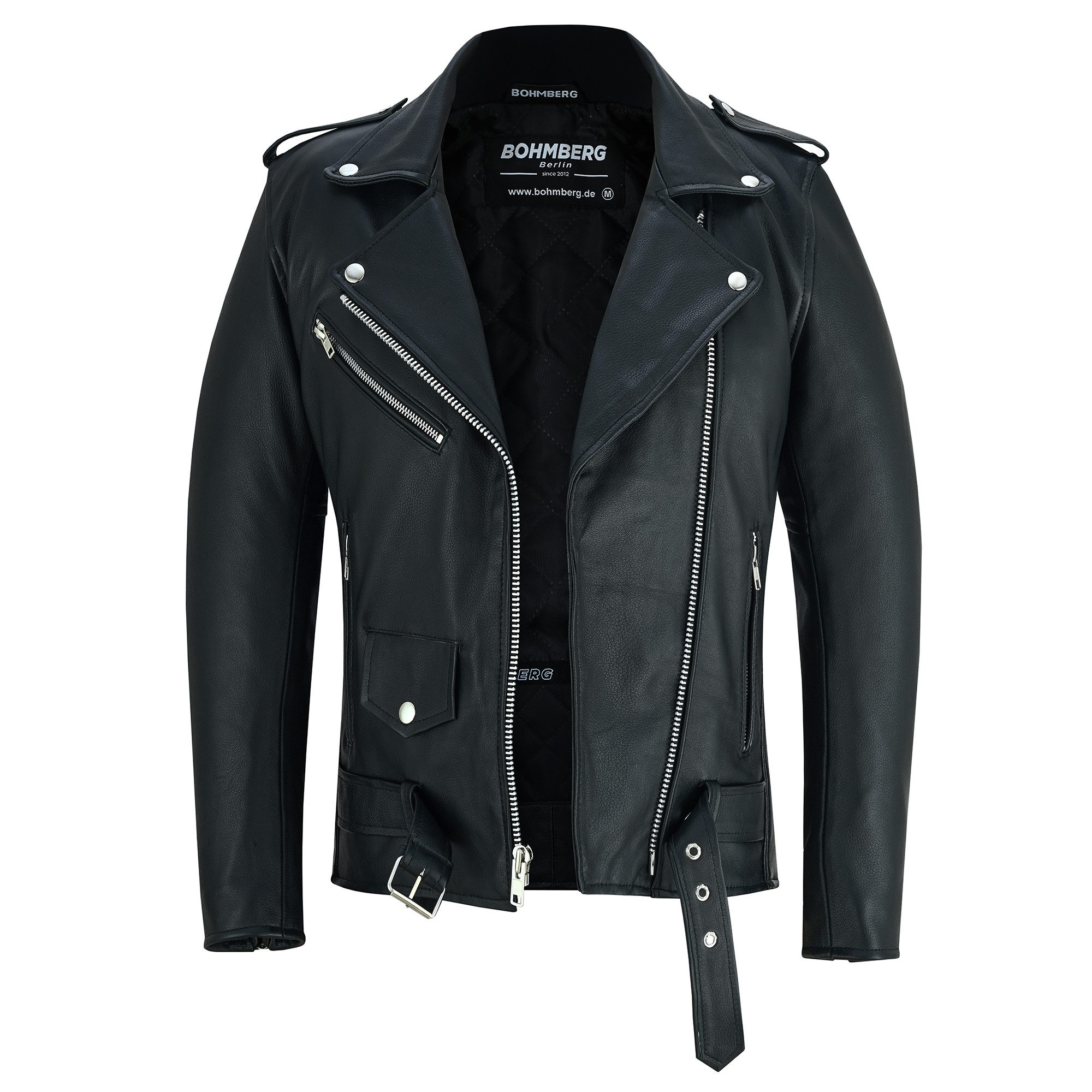 BOHMBERG Lederjacke Damen Retro Biker Highway aus echtem Vollleder Schwarz