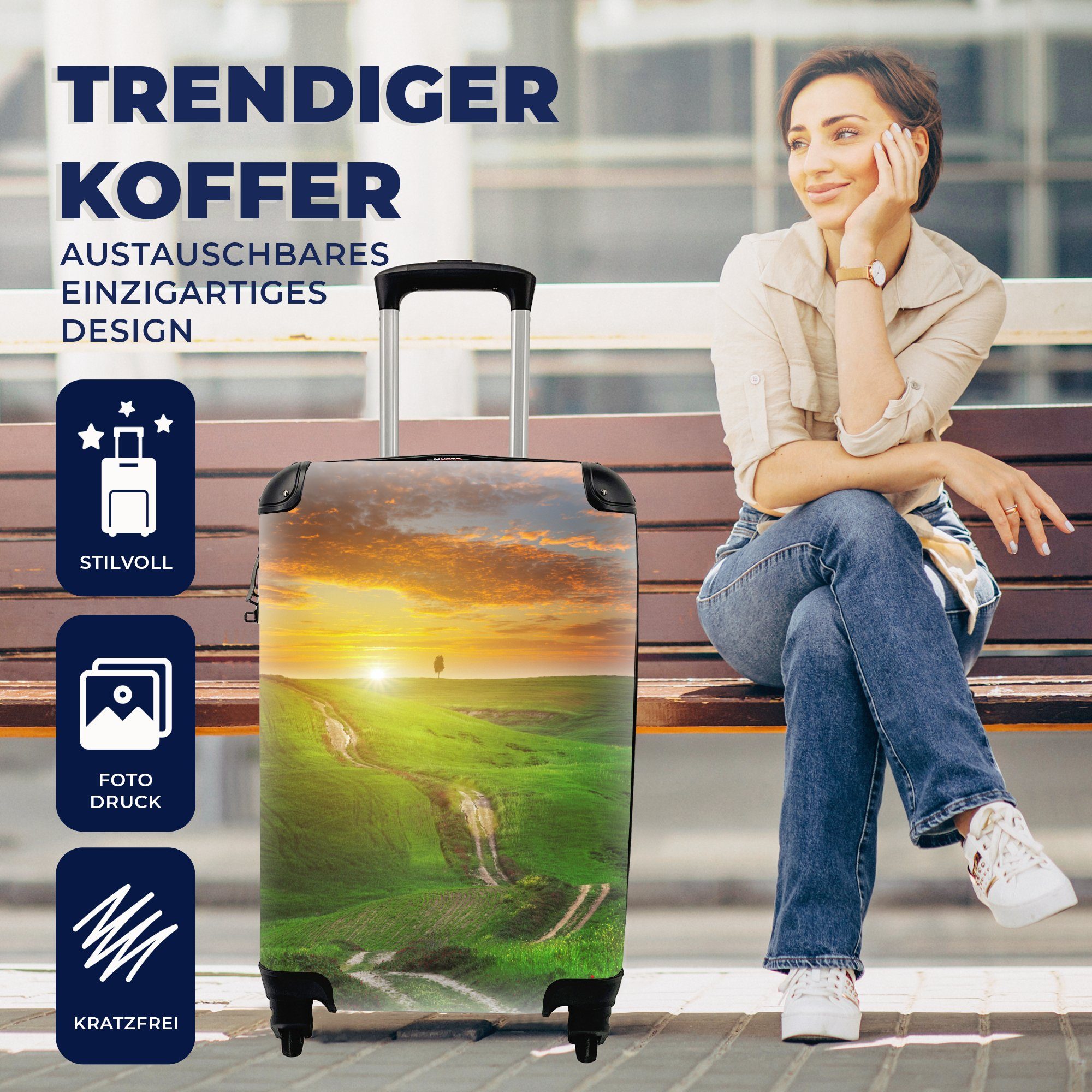 Toskana Reisetasche Handgepäck Reisekoffer für Handgepäckkoffer - Rollen, 4 rollen, Hügel, Sonne MuchoWow mit Ferien, Trolley, -