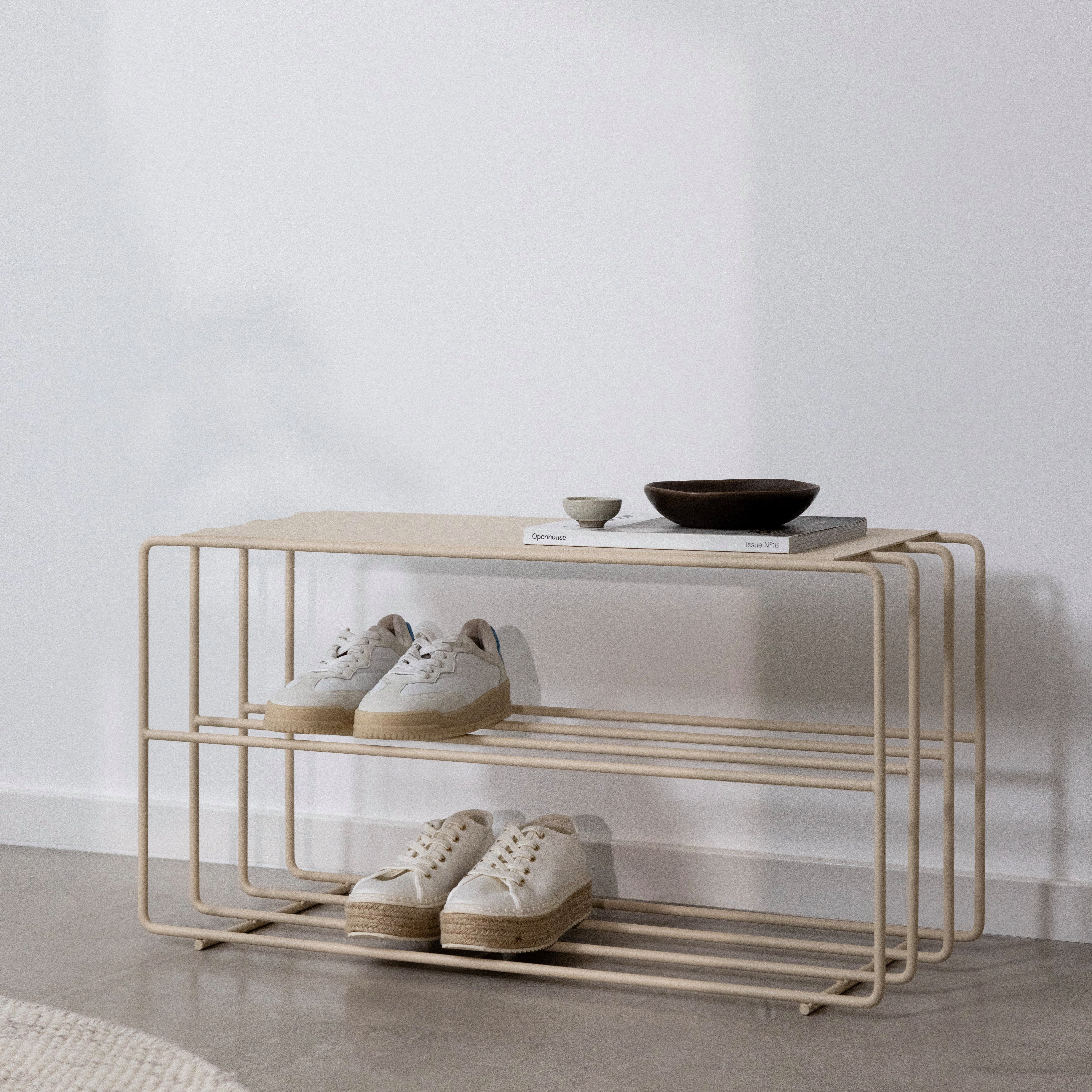 Metallbude Schuhregal NEVA, hochwertiges Metallregal, Sitzbank mit 3 Ablagen, industrial